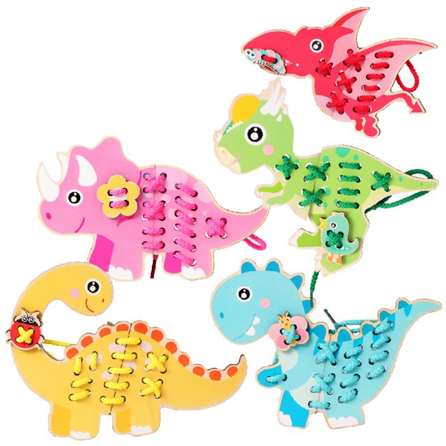 Dinosaurio de Madera con Hilo para Coordinación Ojo-Mano - 684