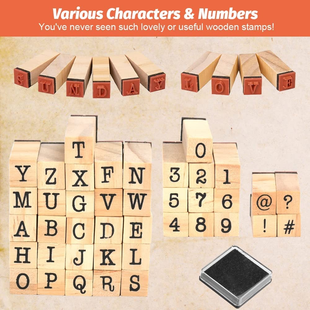 Number & Letters Wooden Stamp with Inkpad Set - 40 Pieces