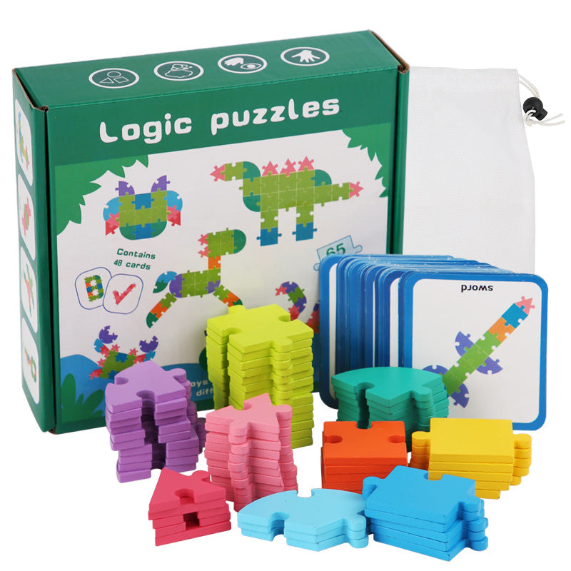 Fidtoy 65-Piece Wooden 3D Puzzle – Montessori Logical Thinking Toy for Kids Ages 4-6