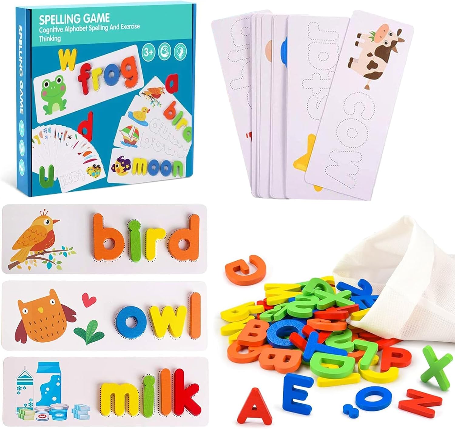 Fidtoy Wooden Alphabet Spelling Game Set for Kids Learning