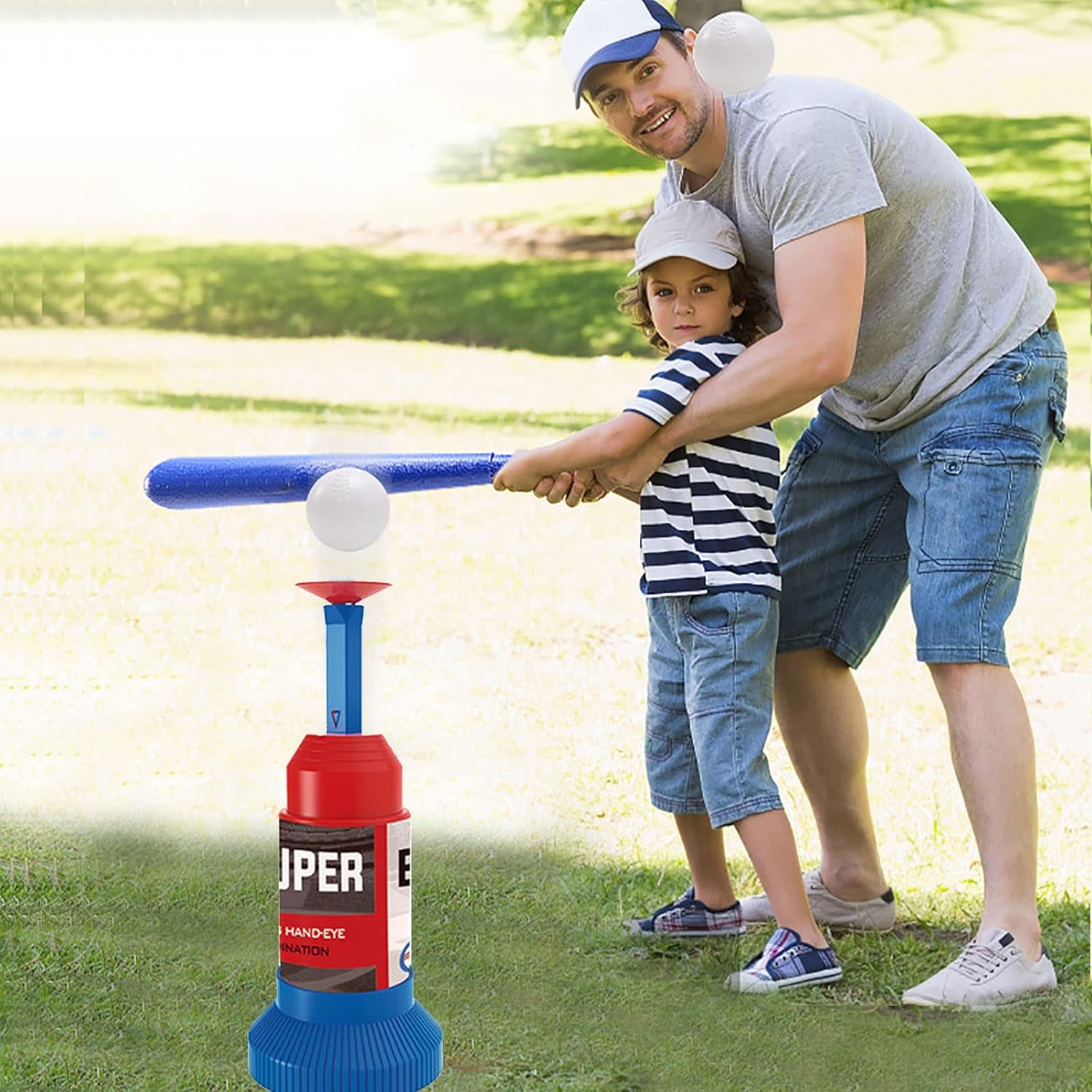 Fidtoy Baseball Sports Play Set For Kids Beginner T Ball Batting Toy Set with Launcher, Bat and Soft Baseballs for Outdoor Practice