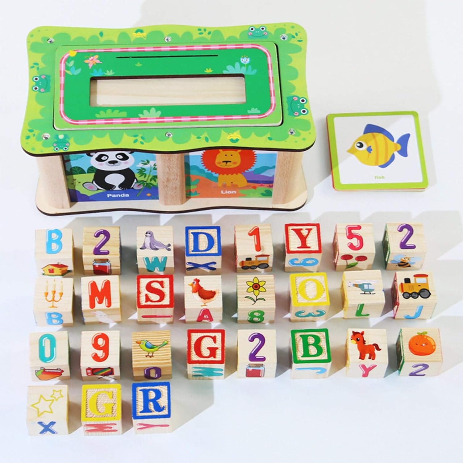 Caja de bloques de construcción de palabras de madera con tarjetas - 581