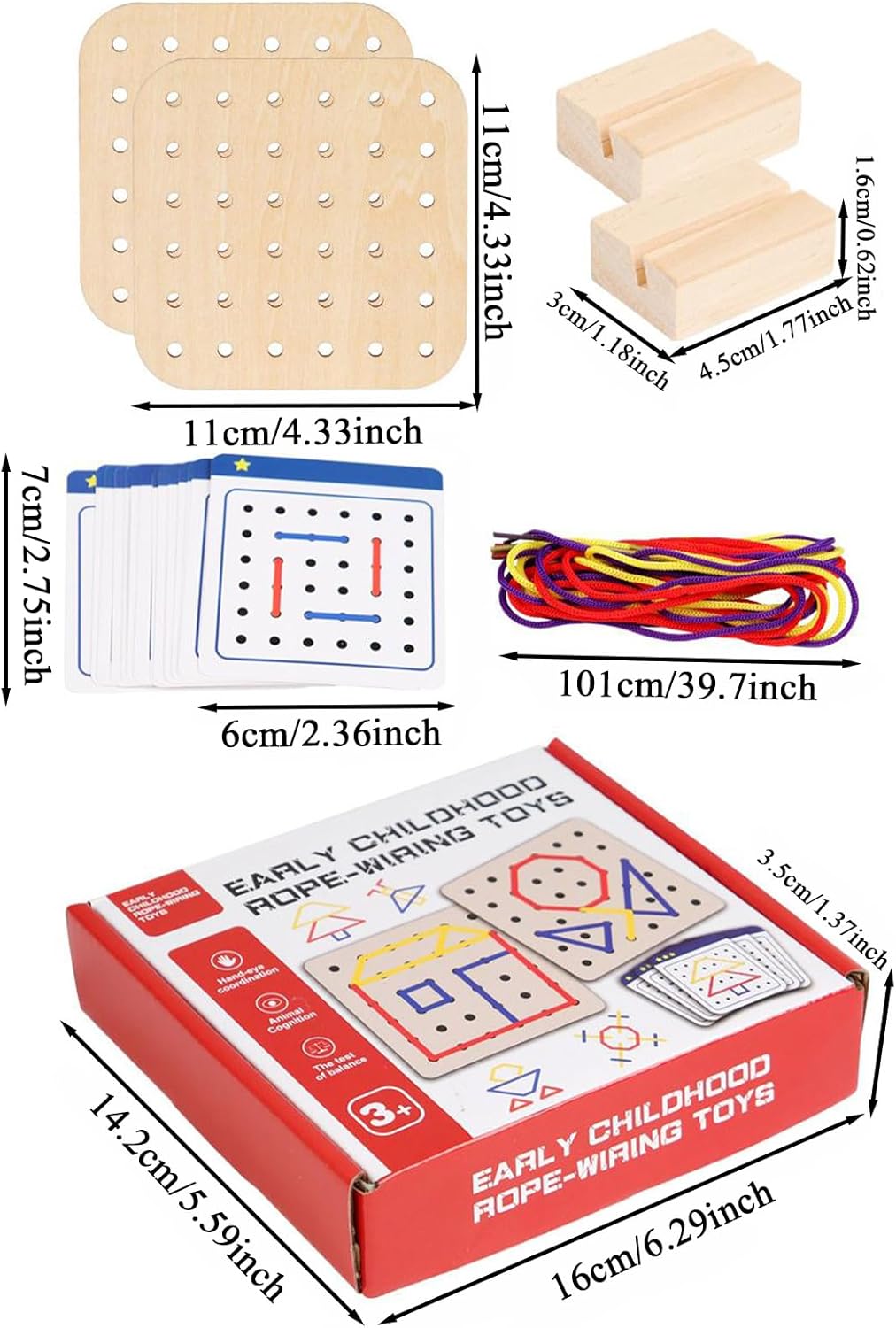 Mont-essori Wooden Shoelaces Toys, Early Education Headbreaker Set, Fine Motor Skills Toys, Travel Set, Sewing Kit for Early Childhood Toys
