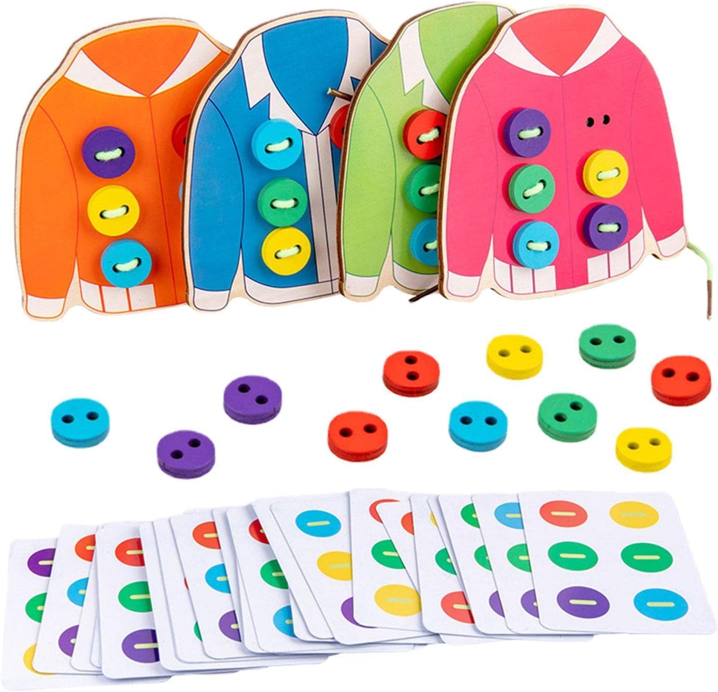 2 Clothes Lacing Toys,Wooden Clothes Lacing Toys for Kids | Fine Motor Skills Toys for Kids, Sewing Button Lacing Card Game for Experiencing Real Feeling of Sewing Buttons Shuying