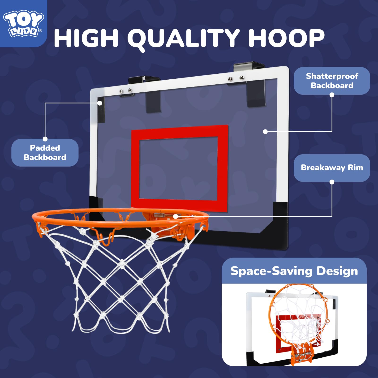 TOY Life Basketball Hoop Indoor for Kids Over The Door Office Basketballhoop for Teens and Adults Mini Hoops Door Room Goal with 4 Balls