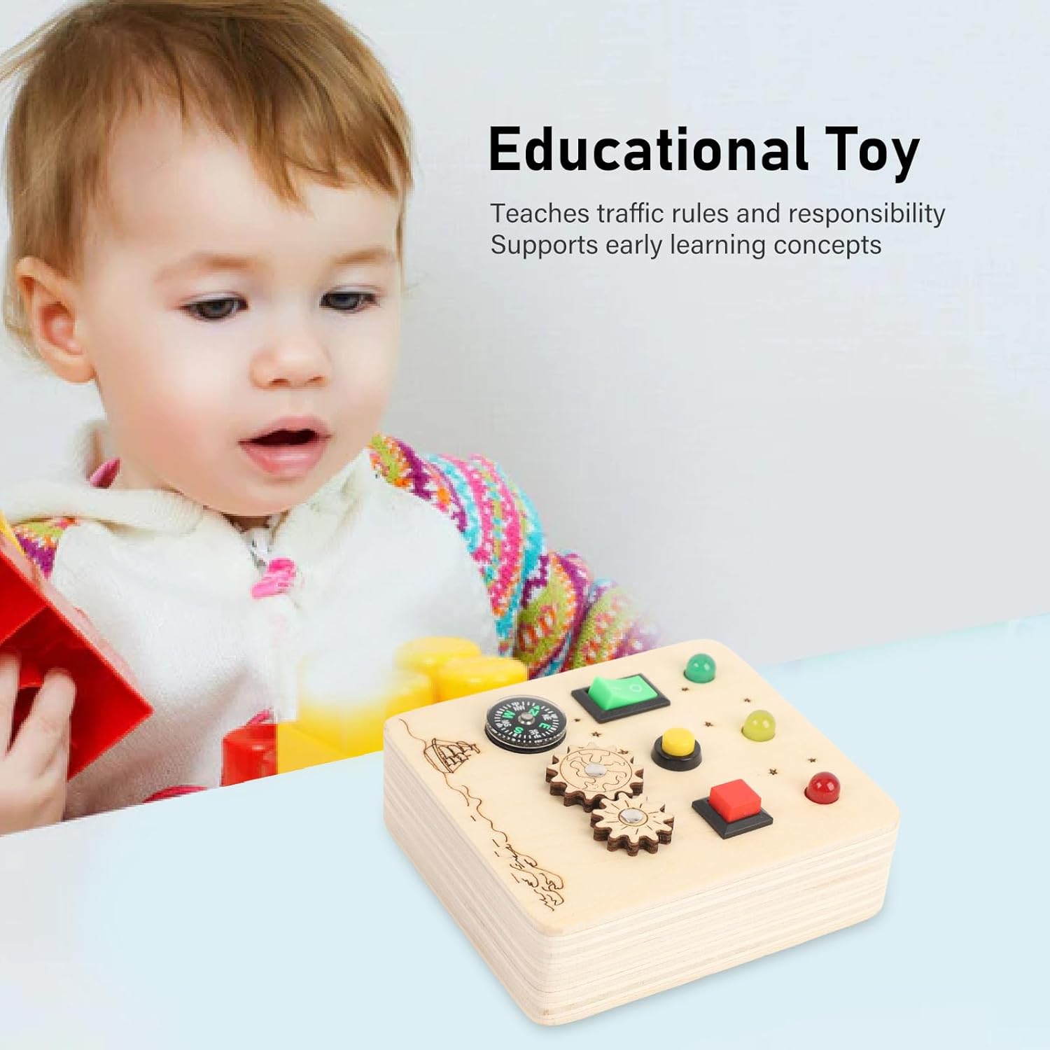 Ahşap Duyusal Tahta Anahtarı Oyuncak Kırmızı Yeşil Işık Anahtarı Oyunu Oyun Etkinliği Kurulu Eğitim Oyuncakları Seyahat Oyuncakları Çocuklar İçin LED Işık Anahtar Tahta Oyunu