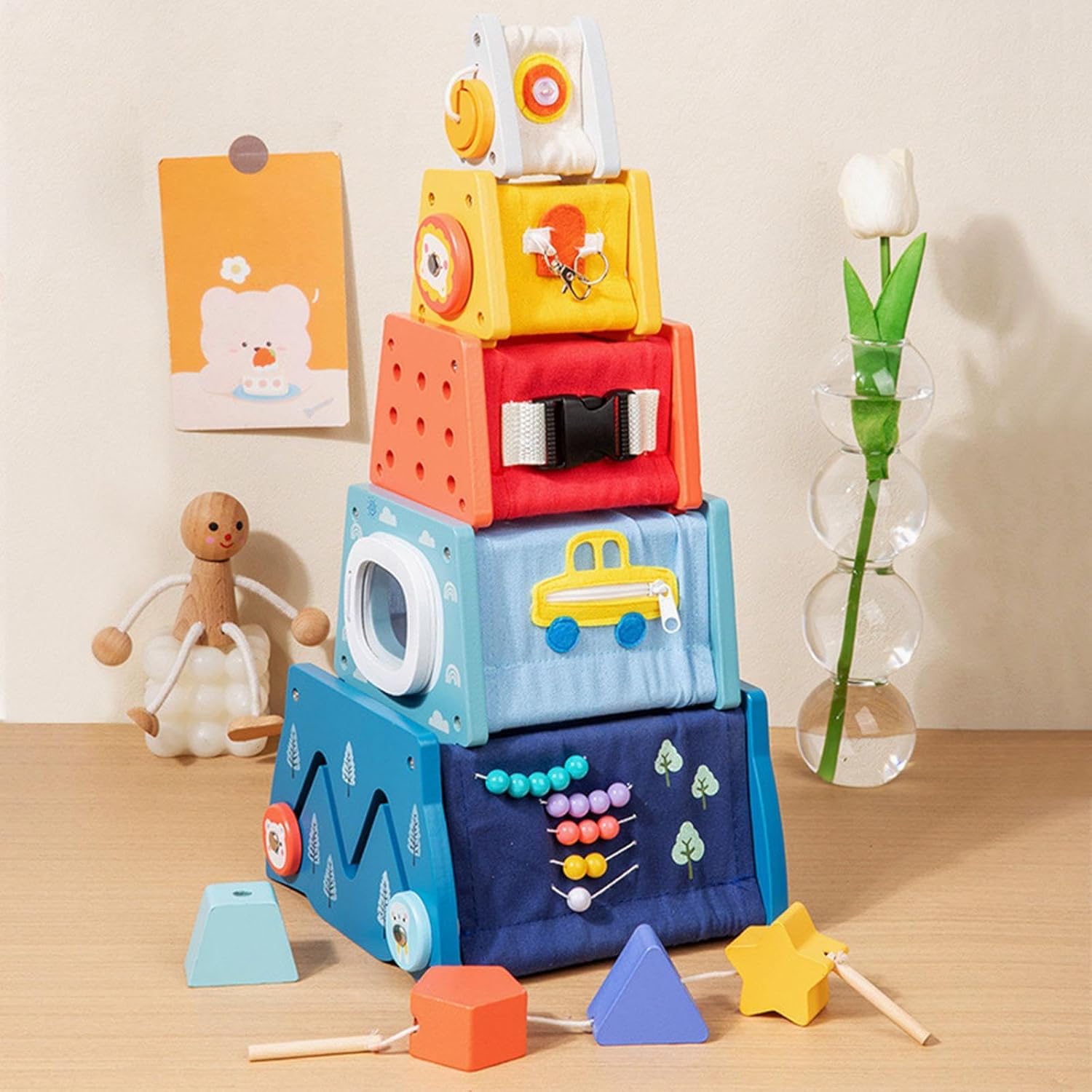 The Style Sutra Boîtes gigognes Jouet Cadeau d'anniversaire Blocs à empiler pour enfants Garçons Filles|1 Ensemble de jouets à empiler| Jouets en bois et faits à la main