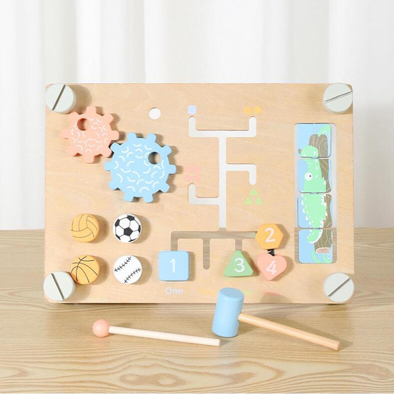 BNF Double Sided Busy Board Learning Skill Toy Gear Piano Knocking Sensory BoardBaby | Toys for Baby | Developmental Baby Toys1 Kids Drum Toy