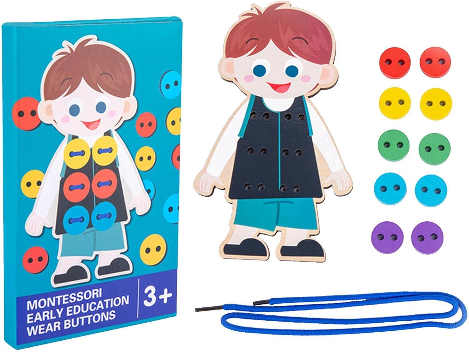 costura botão – Roupas madeira para crianças – Brinquedo Montessori Jogo fio habilidamotora fina para pré-escola desenvolvimento precoce e educação Xuany