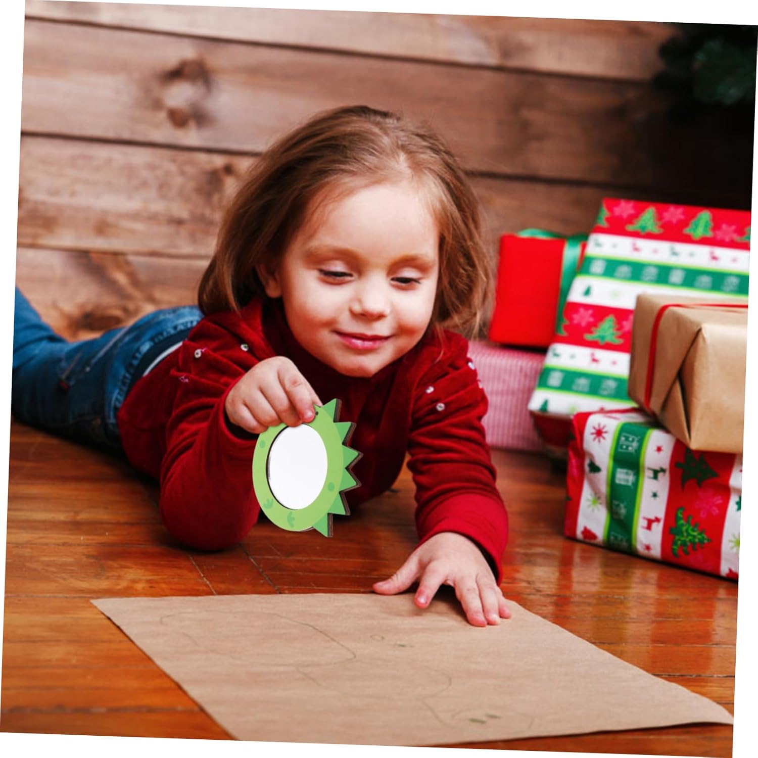 Vaguelly Handheld Mini Mirror for Makeup Baby Bath Learning Toys Safe Wooden Dinosaur Mirror for Girls