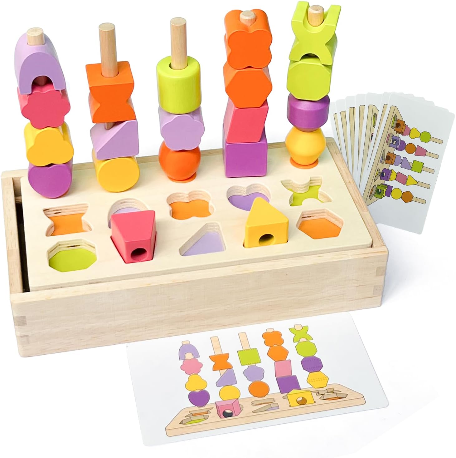 Fidtoy Tableau d'apprentissage des formes et des chiffres en bois pour enfants – Jouet Montessori de comptage d'anneaux et de mathématiques