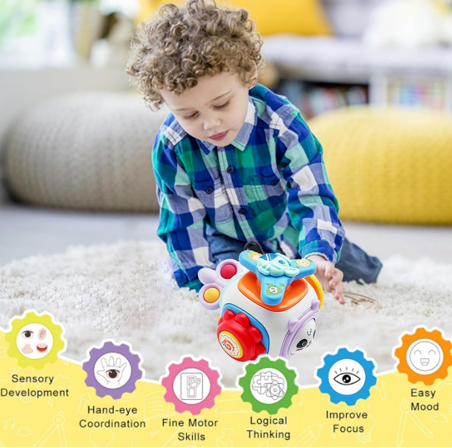 Montessori Sensory Toys for Toddlers 2-3 Travel Activities Busy Board Cube - Baby Gifts for 18+ Months Infant Boys Girls - Airplane Plane Car Travel Toys Educational Learning…