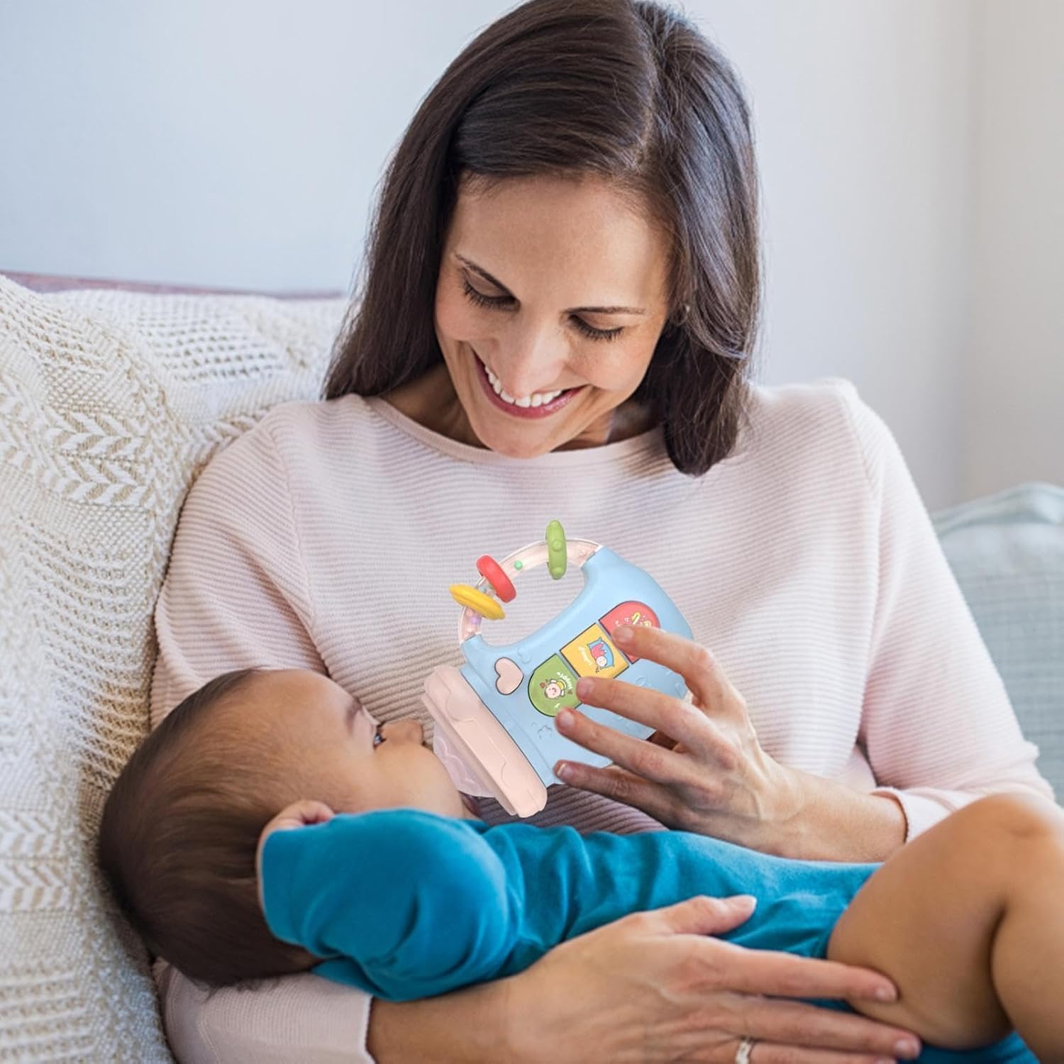 Fidtoy Musical Baby Bottle Toy with Lights and Silicone Teether