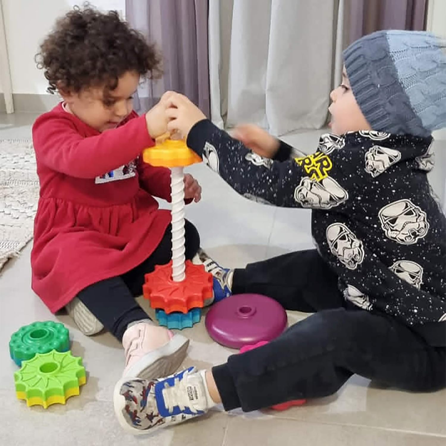 Fidtoy Rainbow Spinning Stacking Tower Toy – Sensory Learning Toy for Toddlers 1+