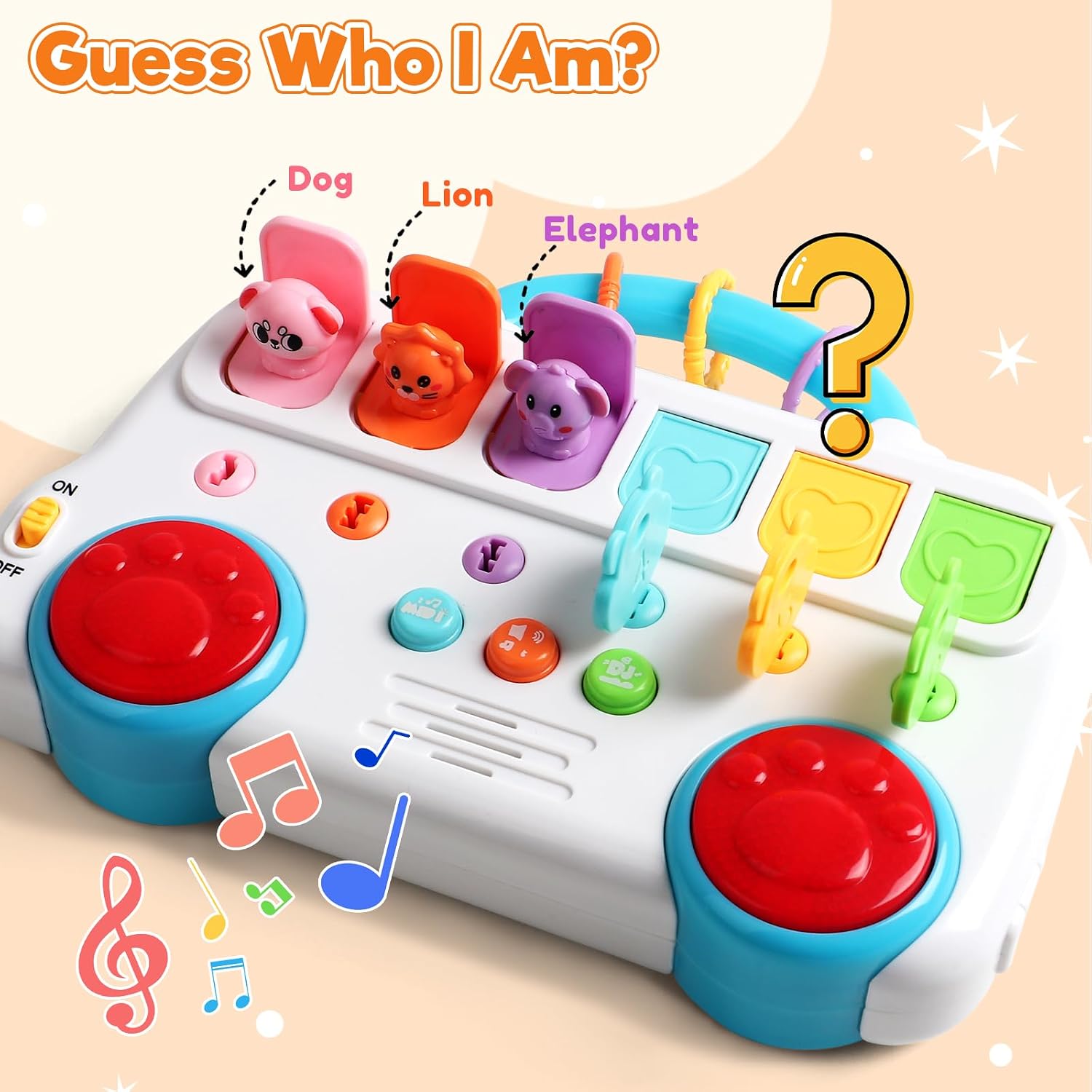 Fidtoy Interactive Pop Up Animal Sound Color Recognition Key Set with Music Lights for Toddlers