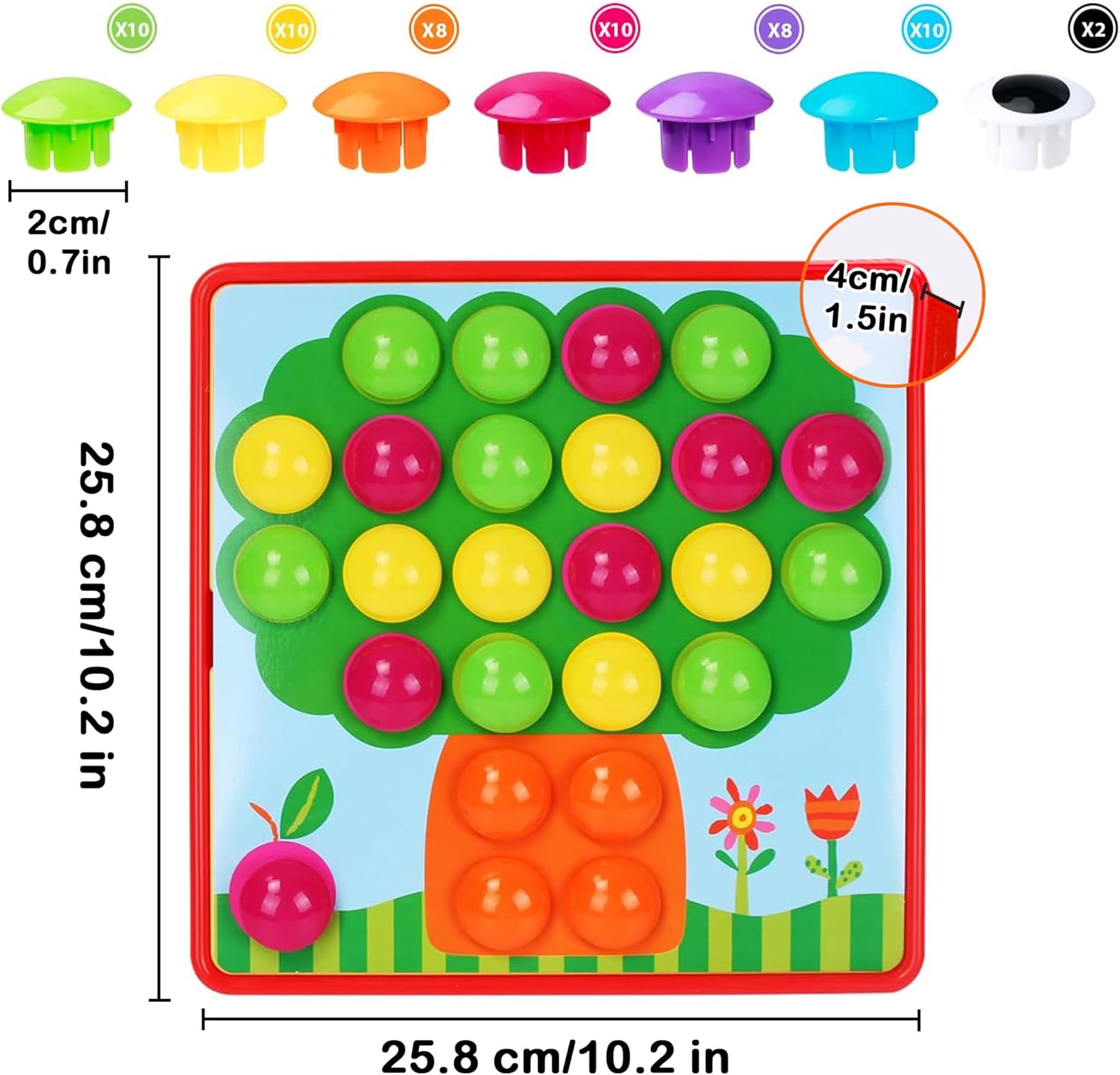 Fidtoy Button Idea Color Recognition Kit for Kids – Button Art Matching Toy with Peg Board, Color Matching Mosaic Puzzle, Fine Motor Learning Activity
