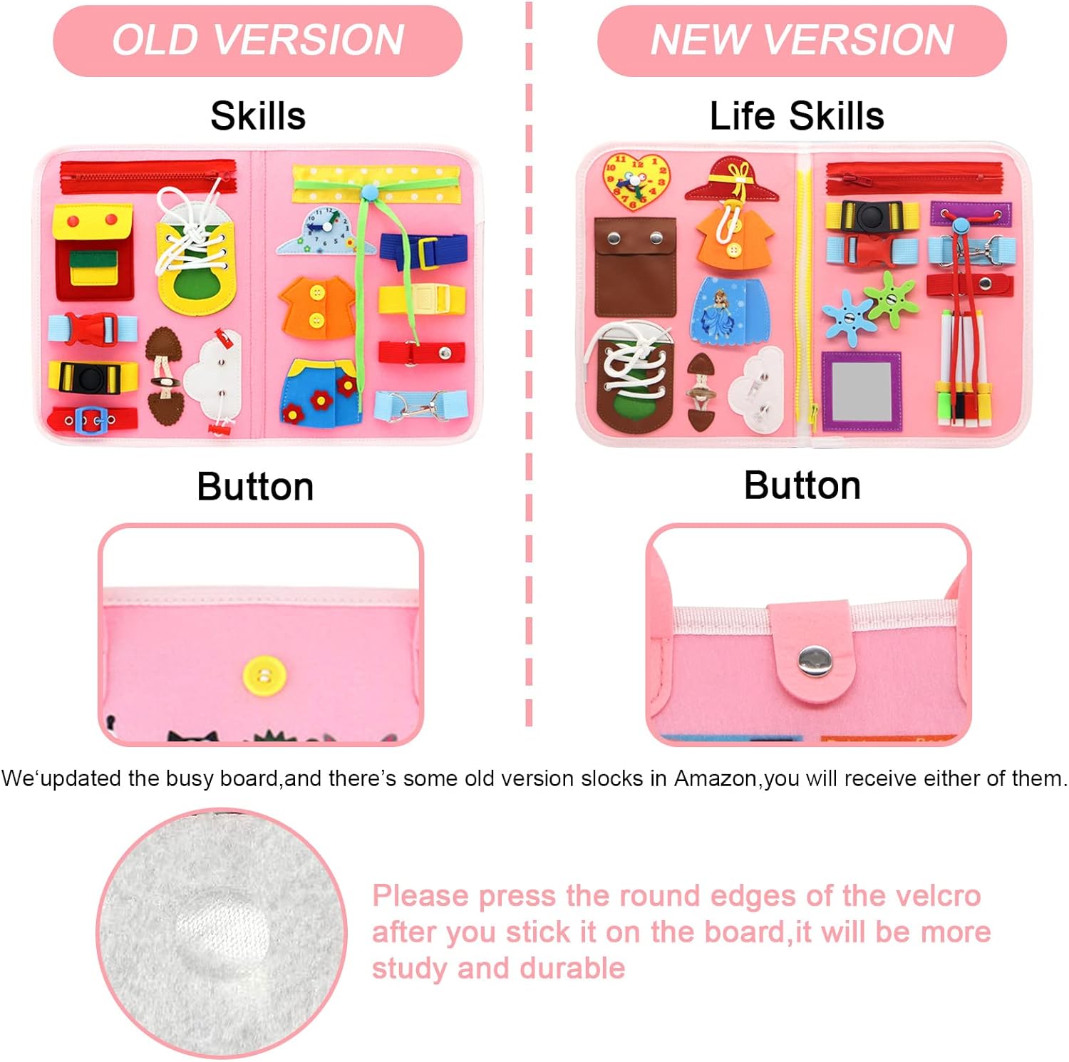 Busy Board Montessori Toys for Toddlers Sensory Board Toys,Preschool Activities Educational Toys for Toddlers Travel,Gifts for 3+ Year Old Boys Girls - Pink