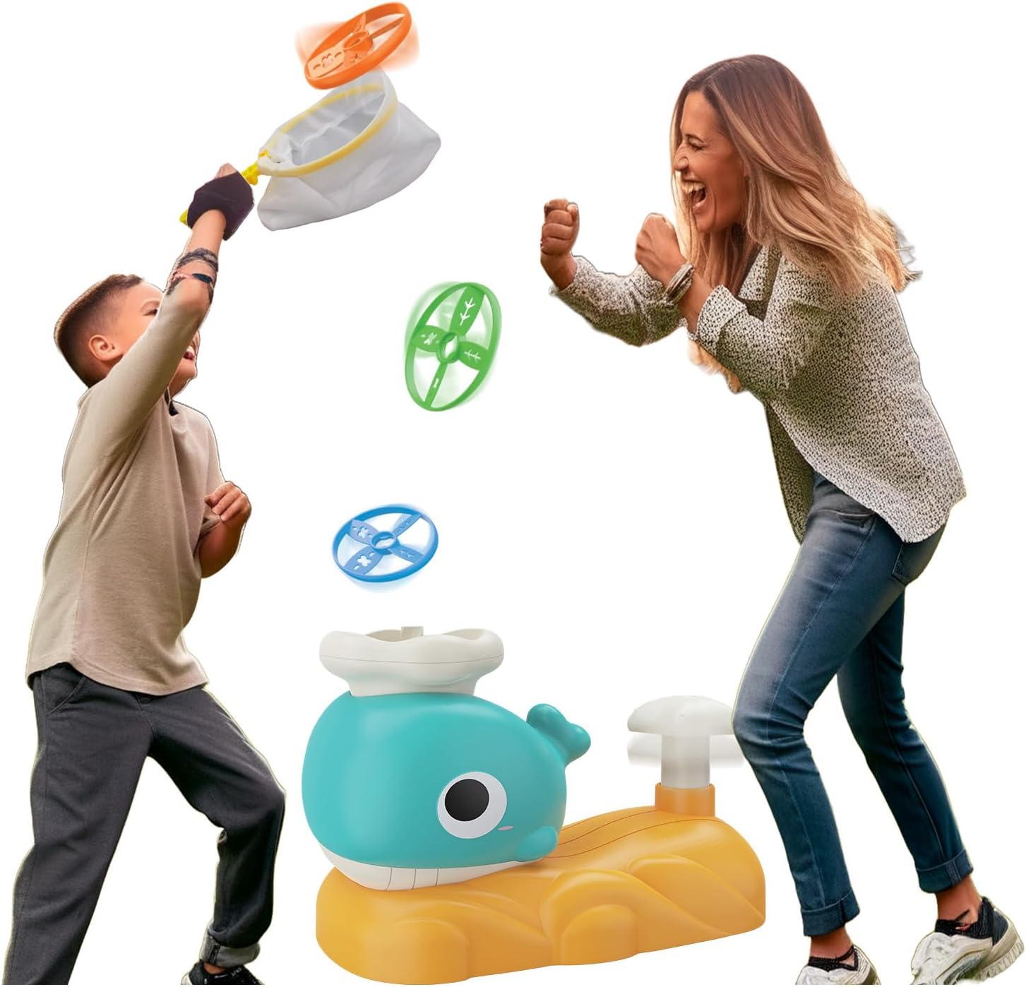 Fidtoy Whale Flying Disc Launcher Toy with Catch Nets