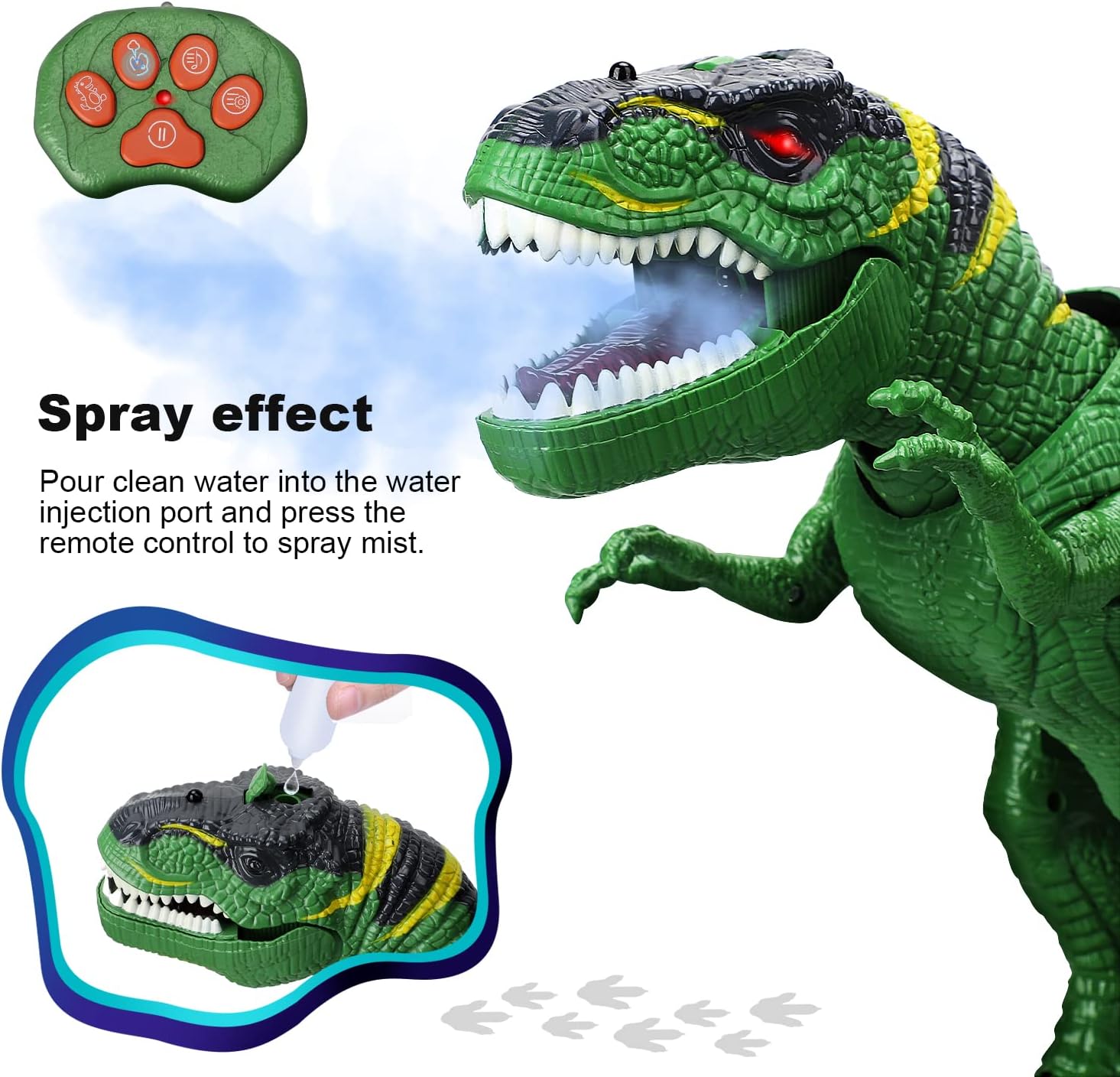 Fidtoy Remote Control T-Rex Dinosaur Toy with Mist Spray for Kids