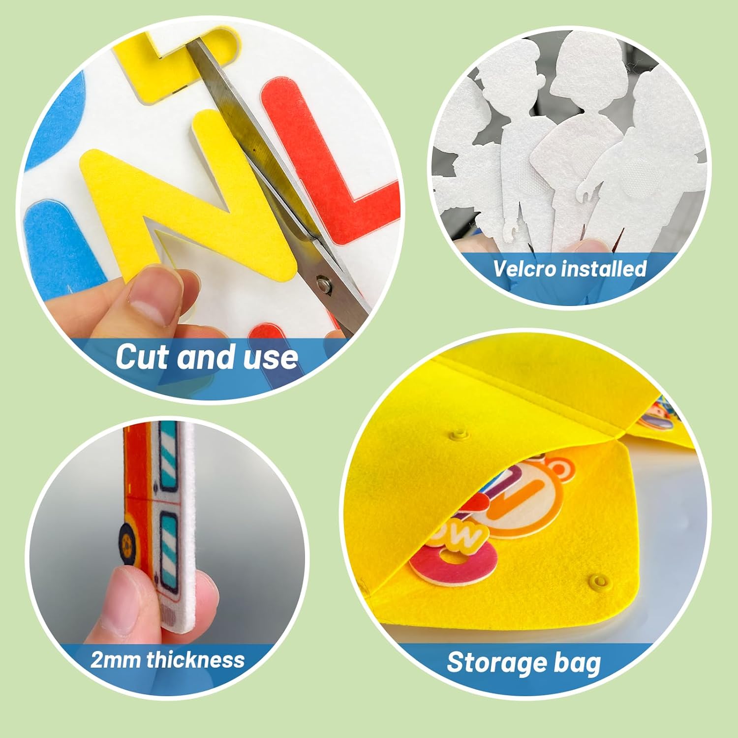 PENGFULL 5 Felt Learning Pieces Set,Alphabet Letters Fruits and Vegetables Numbers Community Helpers Transportation Learning Pieces,for Felt Flannel Board, for Toddlers Kindergarten Preschool