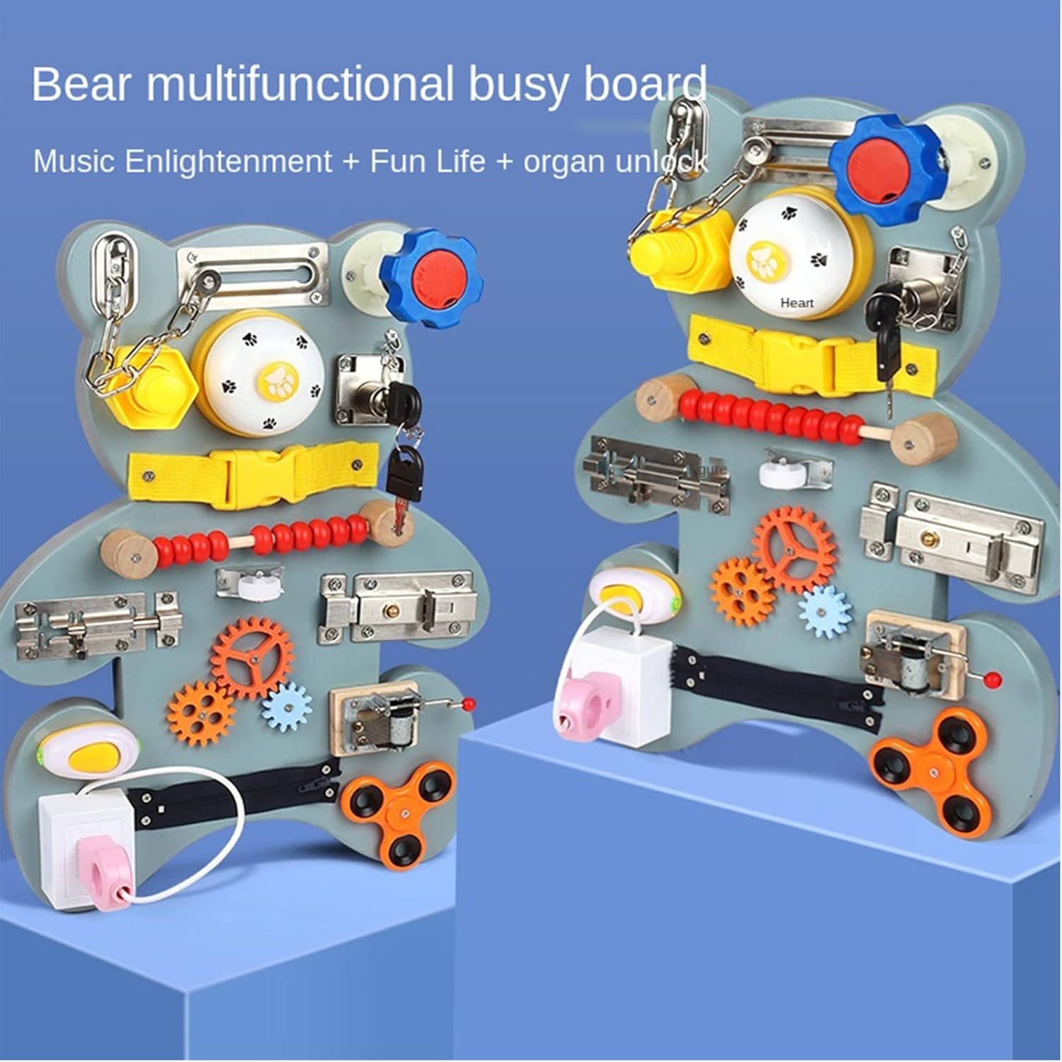 Busy Cube Toddler Busy Board Montessori Toy Wooden Busy Board for 1 2 3 4 5 Year Montessori Toys Fine Motor Skills Activity Board Cube for Toddlers Kids Sensory Board Game Travel Toy (Style 2)