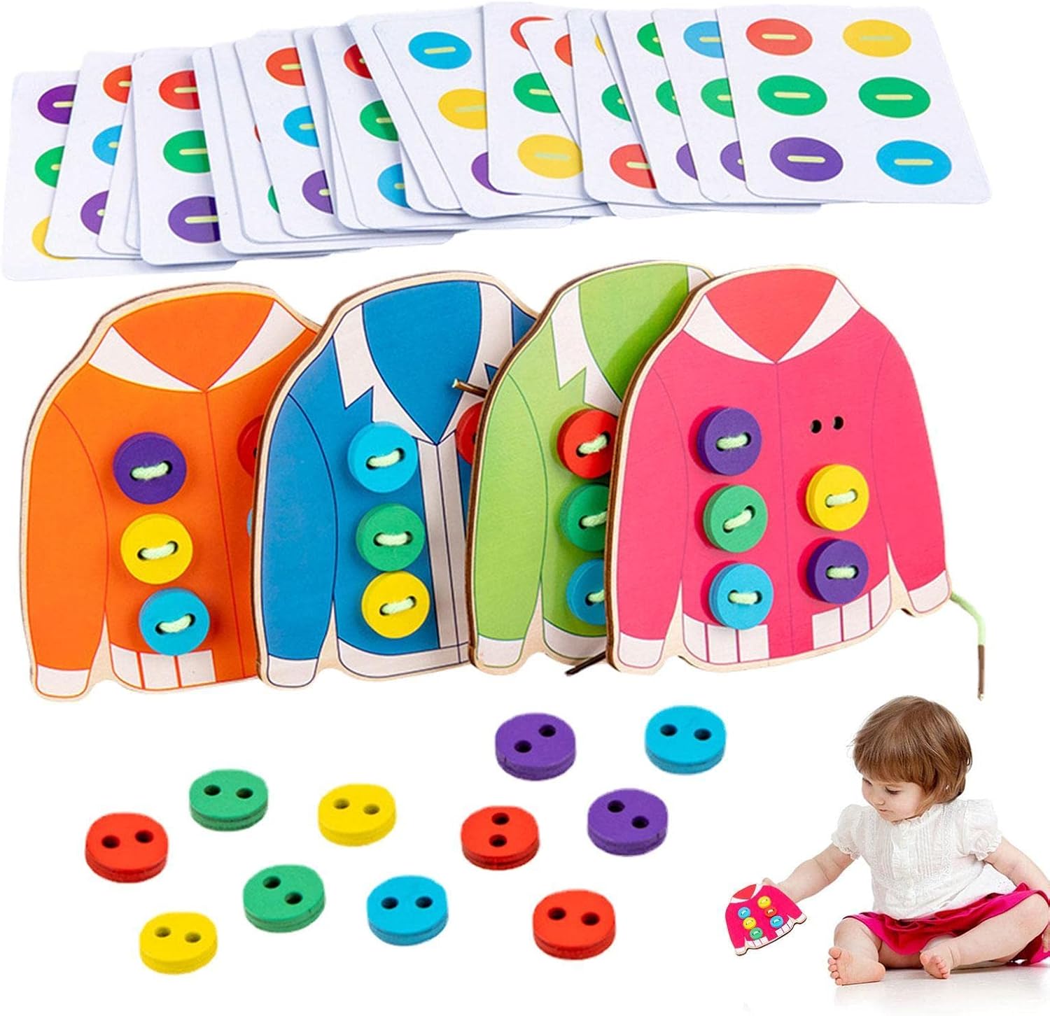 2 Clothes Lacing Toys,Wooden Clothes Lacing Toys for Kids | Fine Motor Skills Toys for Kids, Sewing Button Lacing Card Game for Experiencing Real Feeling of Sewing Buttons Shuying