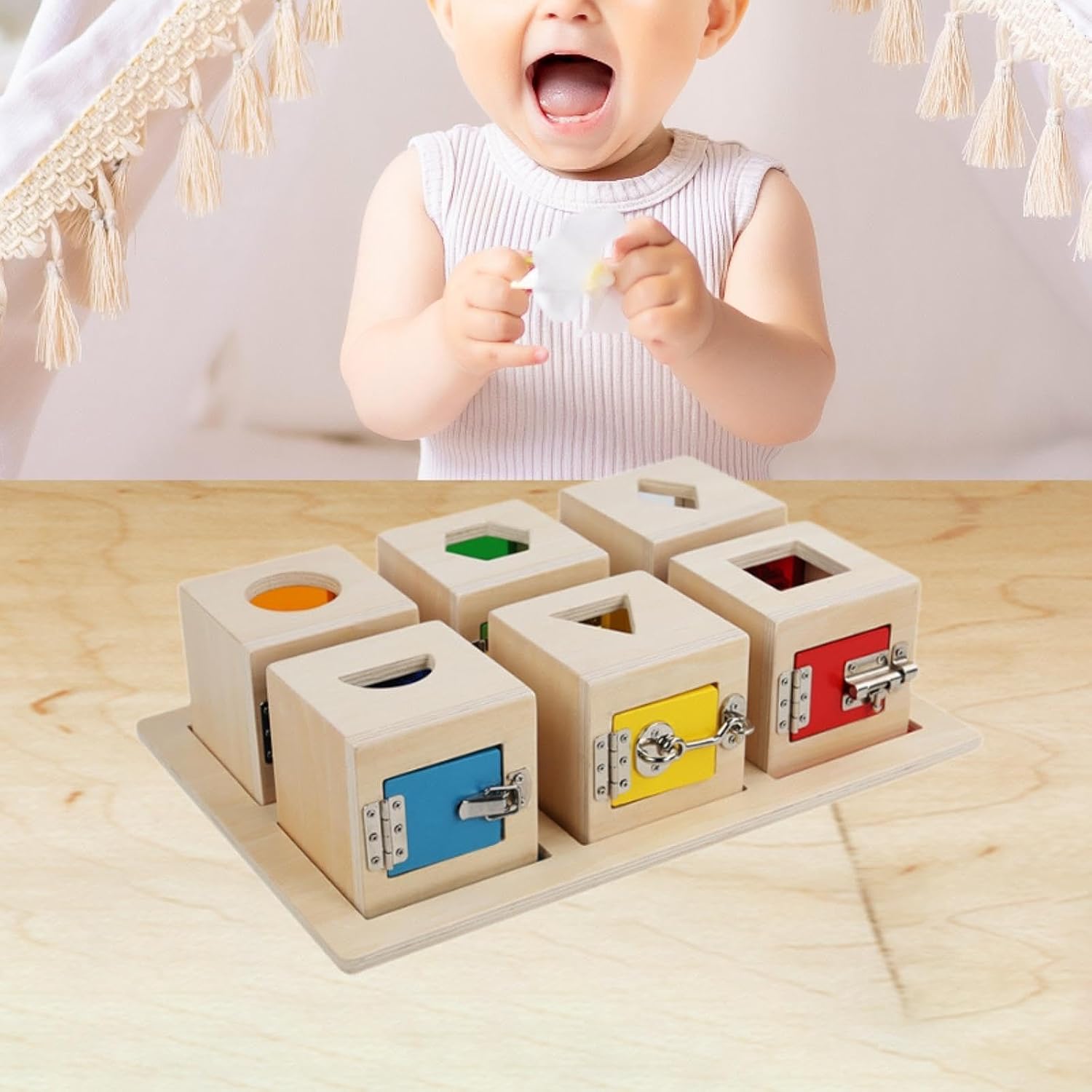 harayaa Caja de Bloqueo Montessori para niños, Tablero Ocupado, Juguetes educativos, Juguete Interactivo Suave para Padres e Hijos, Regalos de cumpleaños para