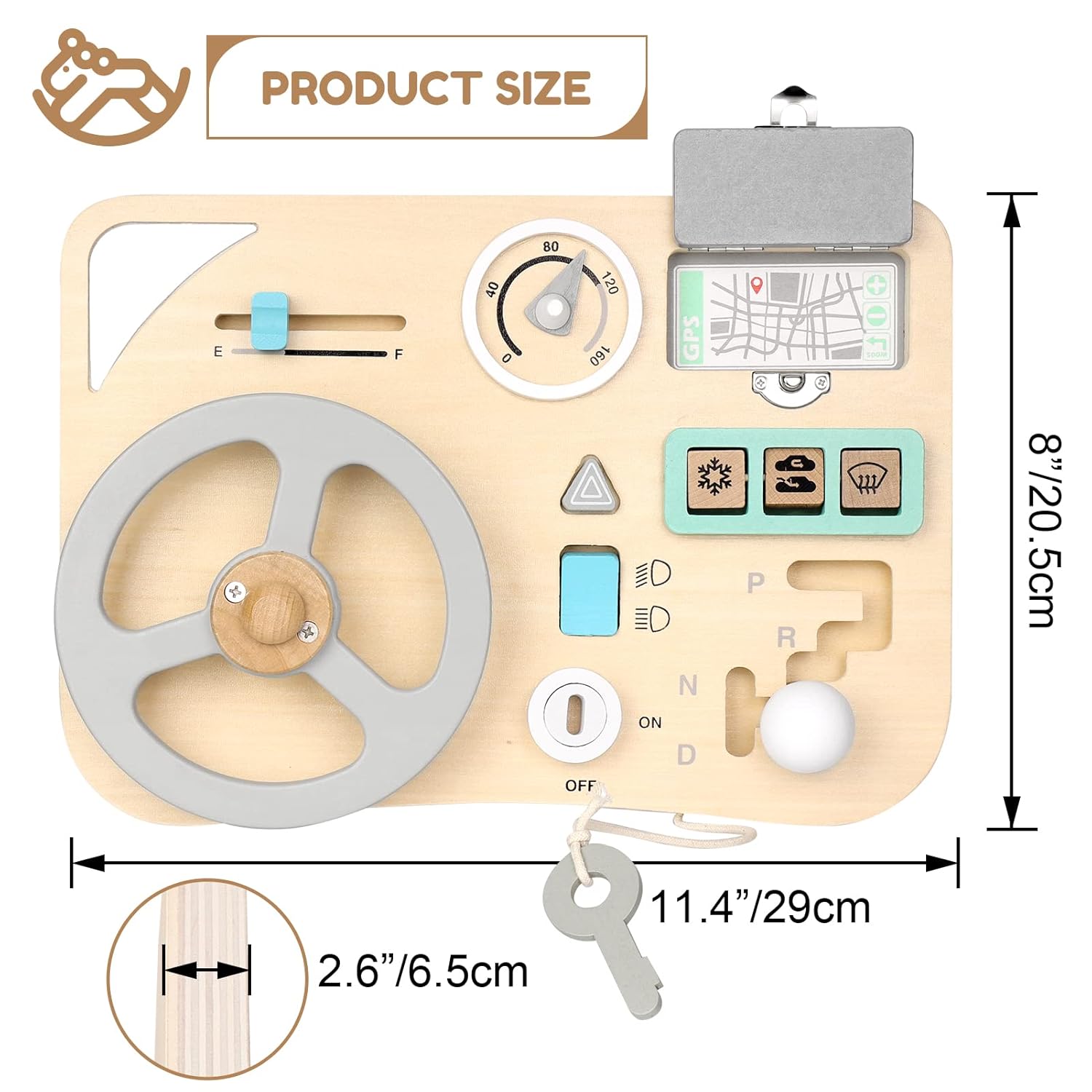 Woodtoe Busy Board for Toddlers, Montessori Steering Wheel Driving Toy, Wooden Sensory Toys, Preschool Learning Activities for Fine Motor Skills Travel, Educational Learning Toy for Kids 3-6 Years Old