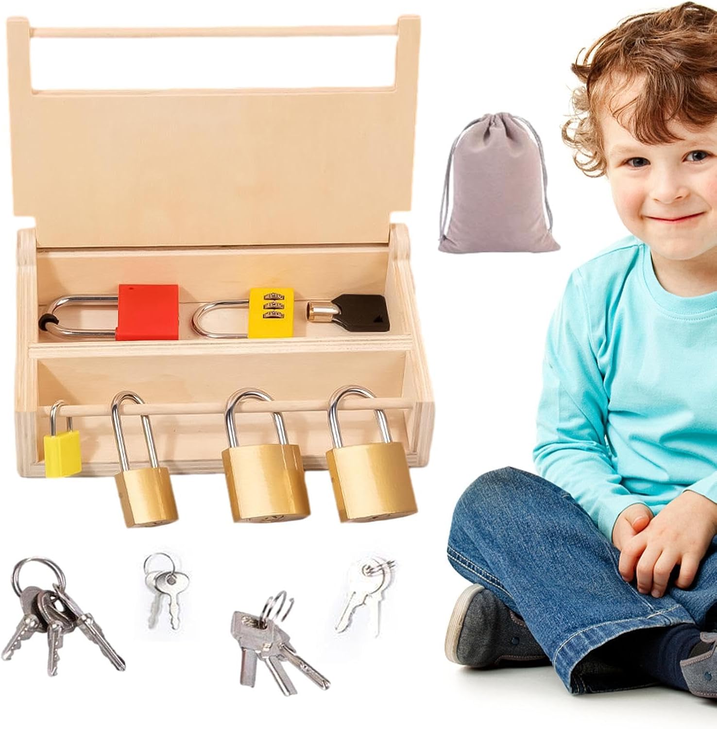 Fechadura e Brinquedo Chave - Desbloquear madeira | Atividades aprendizagem pré-escolar, materiais Montessori madeira e brinquedos educativos para crianças Shakven