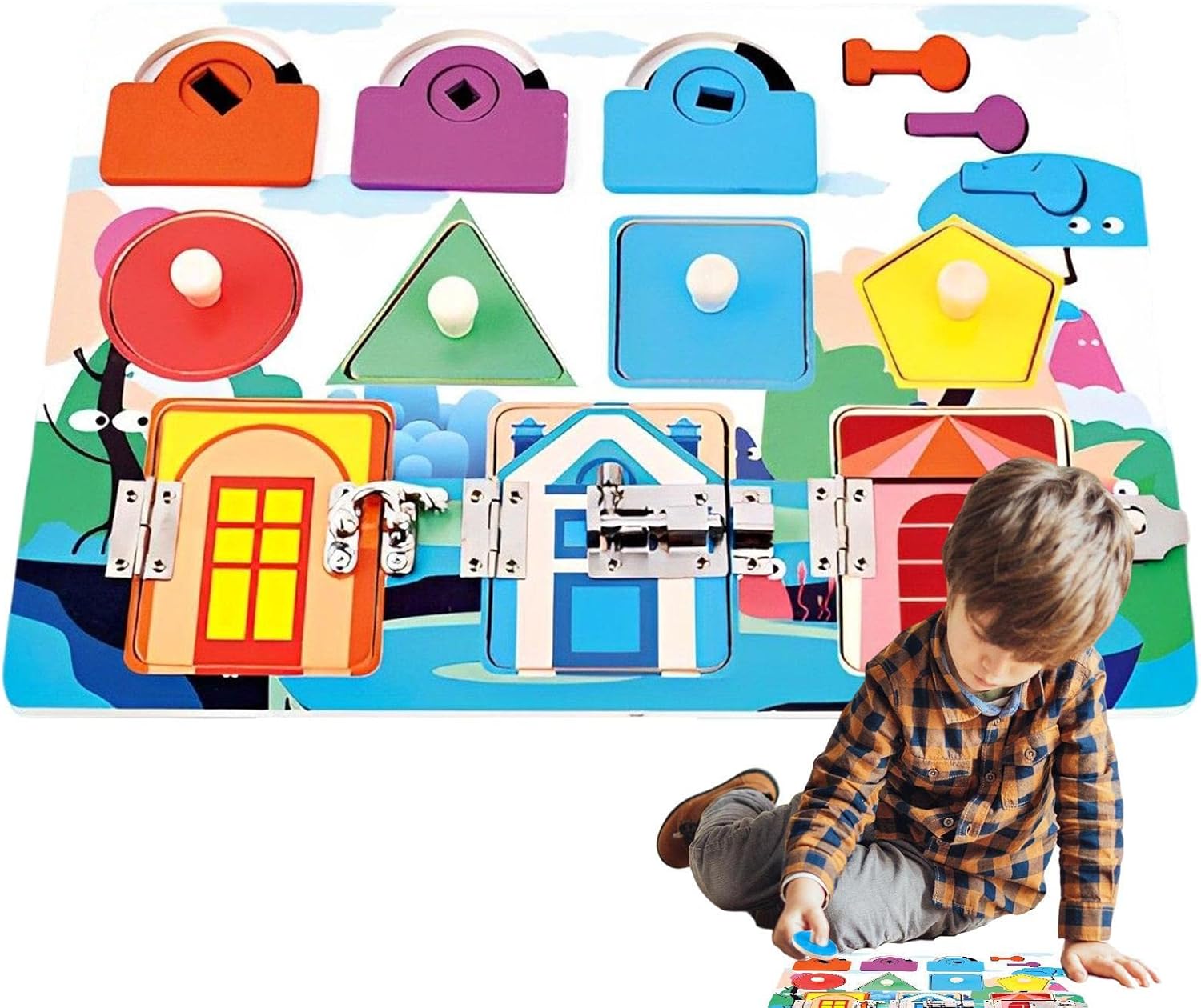 Placa de trava e trava | Travas de madeira para atividades – Placas ocupadas, placa sensorial para crianças, placa sensorial Montessori, trincos para crianças Aviere