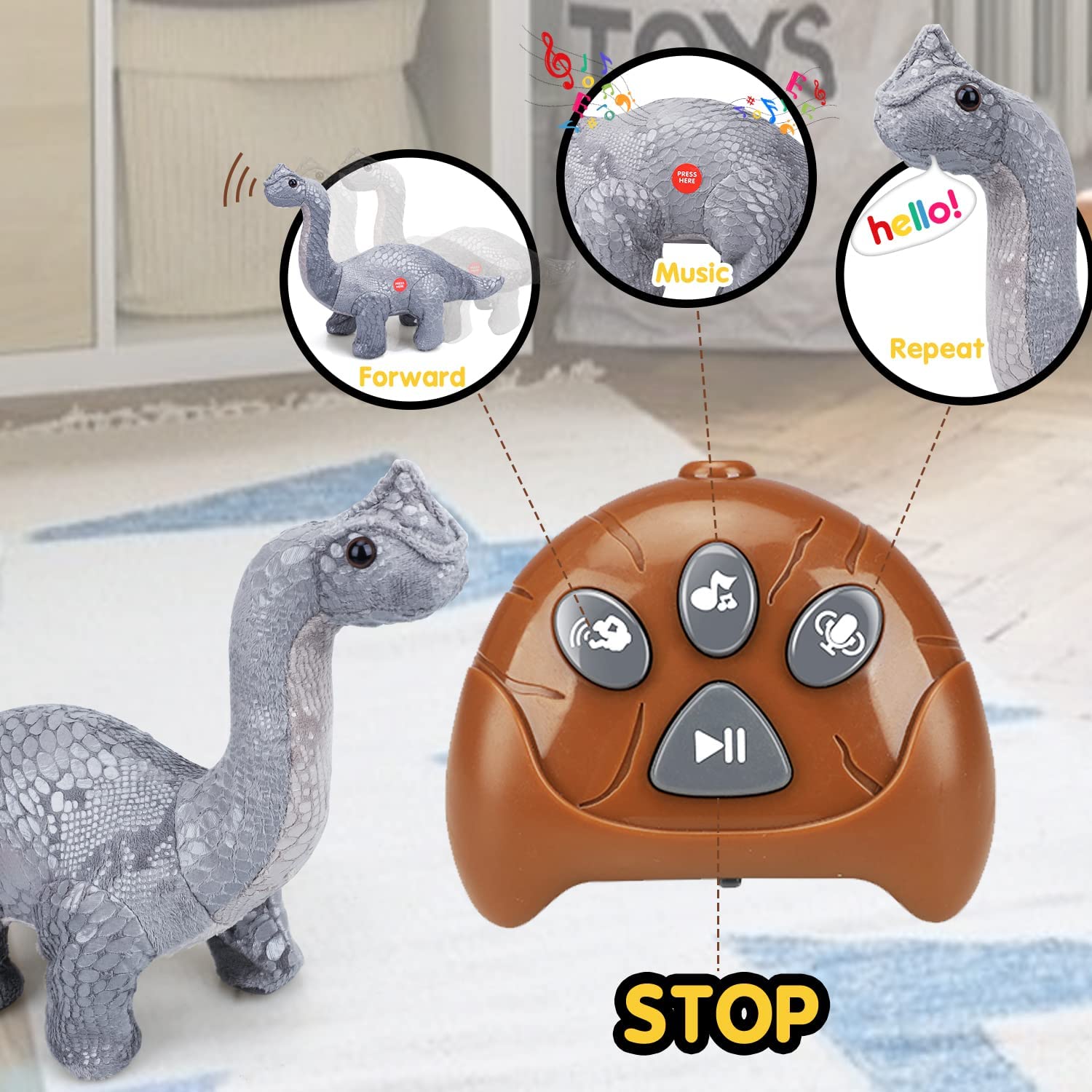 Fidtoy Plush Remote Control Dinosaur Toy with Talkback and Music