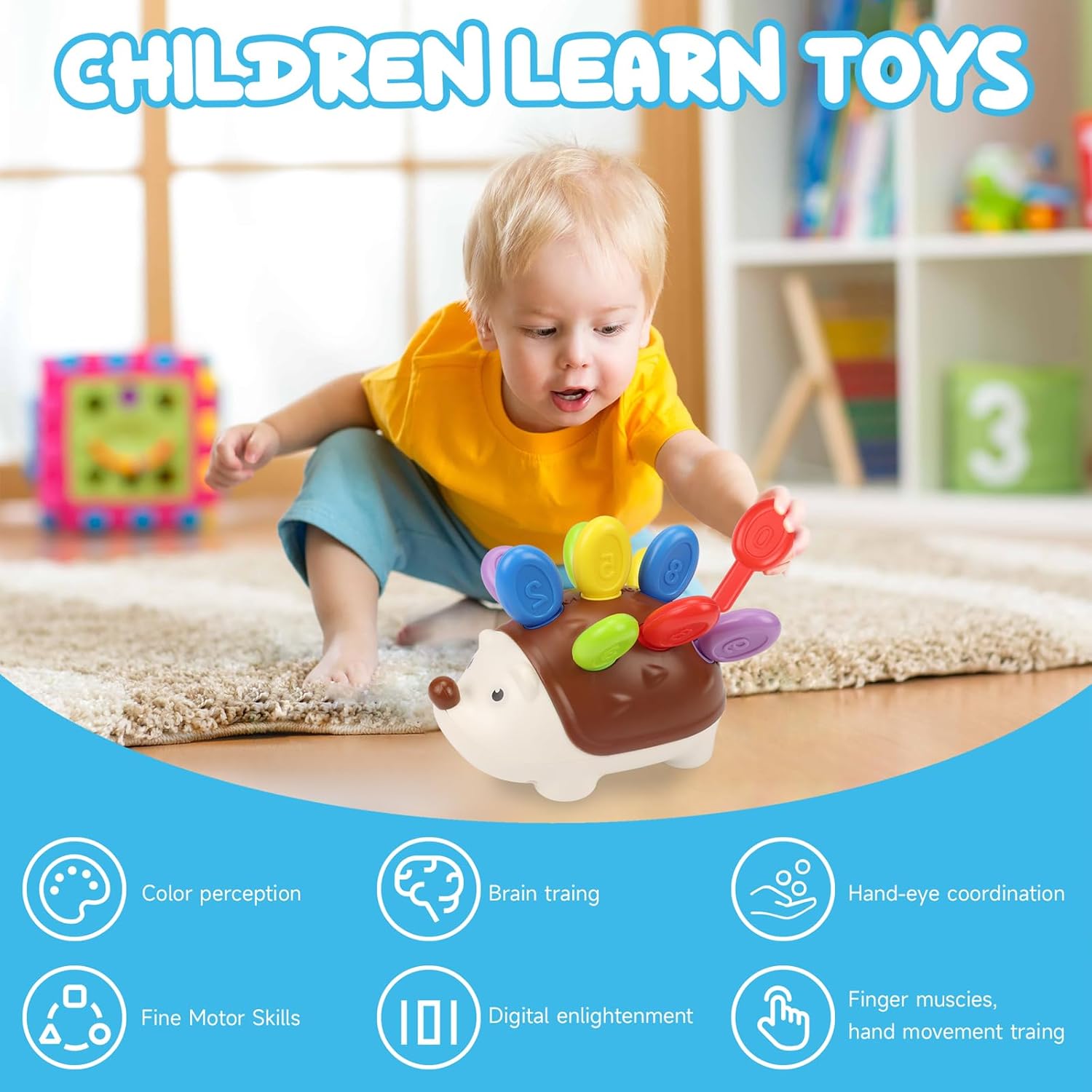 Fidtoy Montessori Hedgehog Fine Motor Toy for Toddlers – Color Sorting & Counting Learning Toy