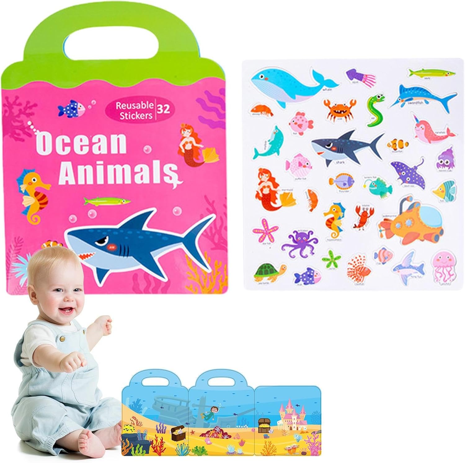 Toseky Reusable Sticker Book, Stickers Activity Books, Magnetic Stickers, Reusable Travel Early Educational Learning/Girls Age 4-6