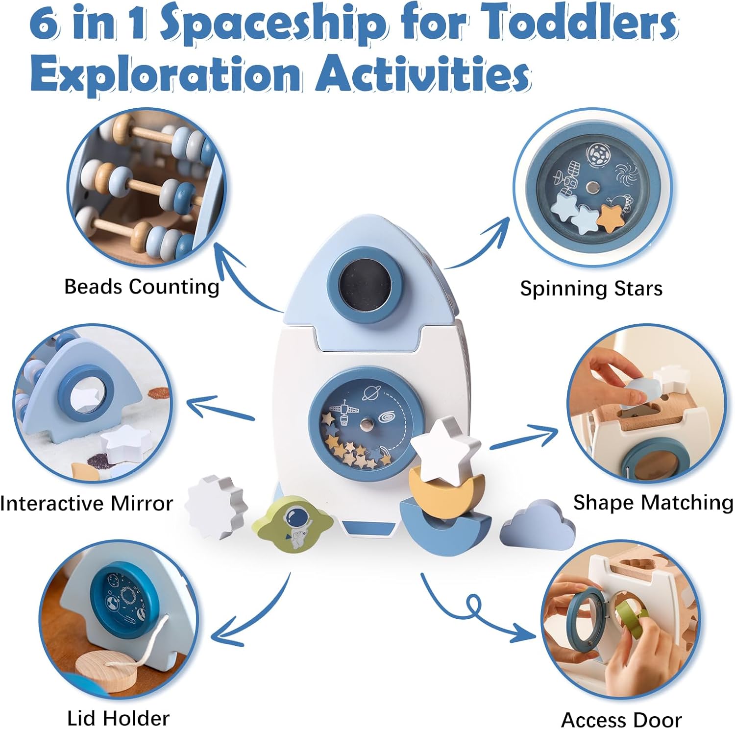 Fidtoy Rocket Activity Cube Montessori Wooden Toy for Toddlers