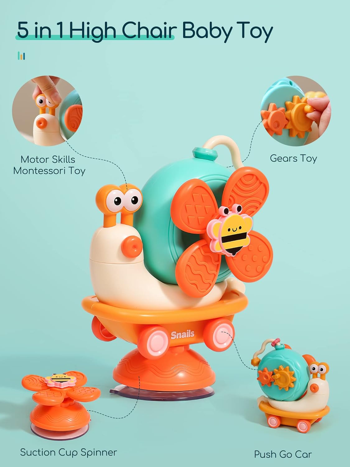 Fidtoy Suction Cup High Chair Toy for Babies – Montessori Sensory Spinner Toy for Mealtime & Travel