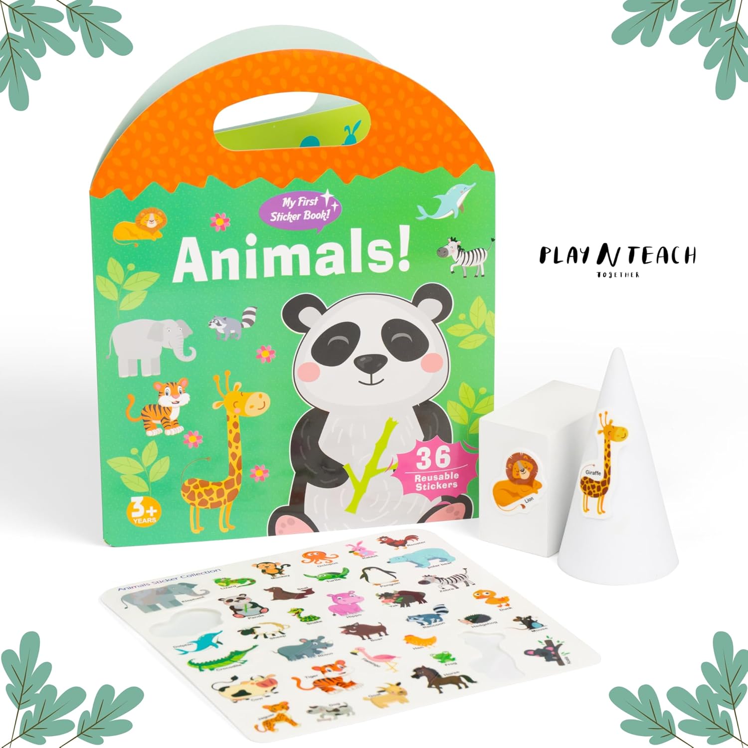 Play N Teach Sticker Book for Kids 3-Pack (101 Stickers: Animals, Vehicles, Ocean World) Reusable Puffy Stickers for Kids Perfect for Travel and Learning