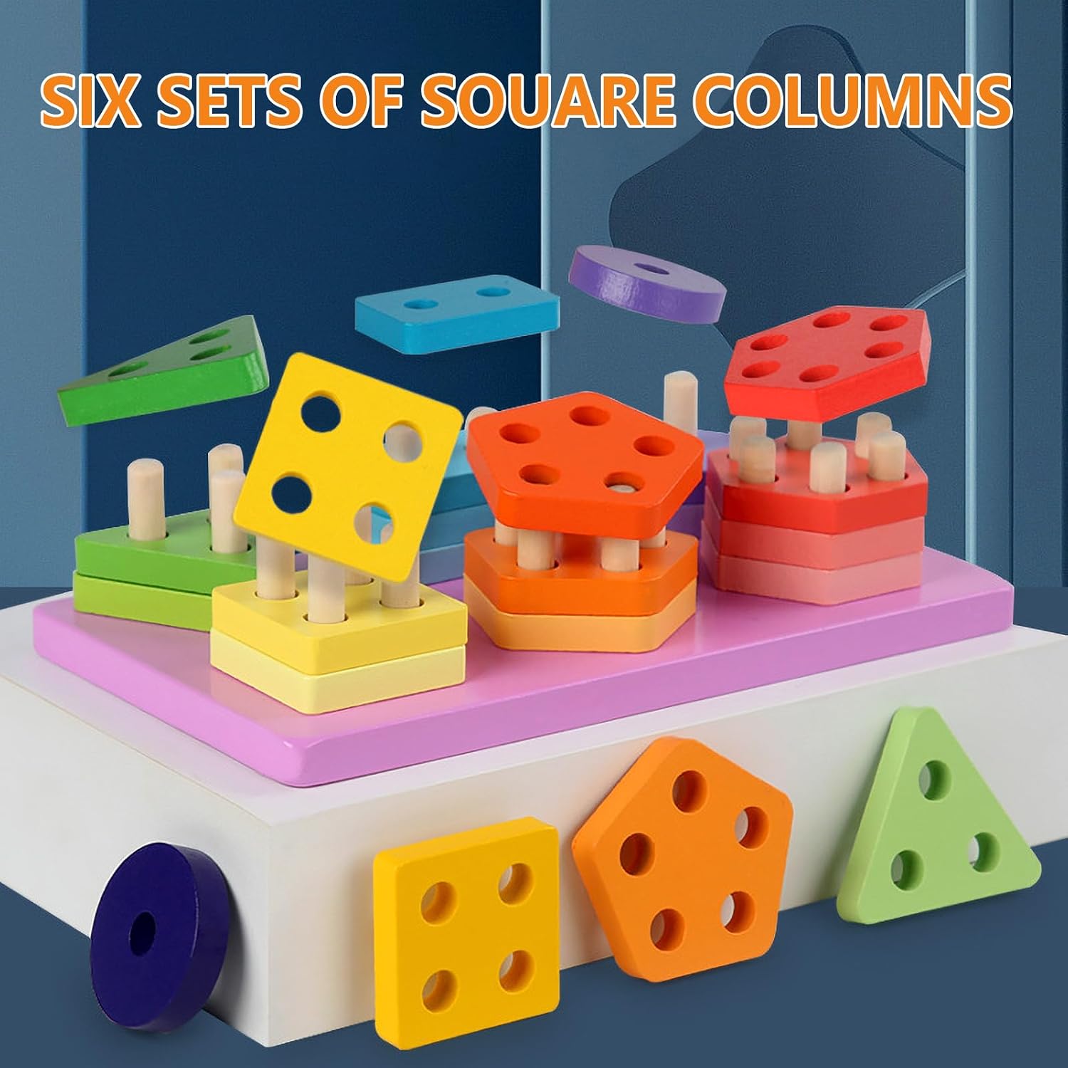 Bloques de construcción de madera y seis juegos de columnas - 60A
