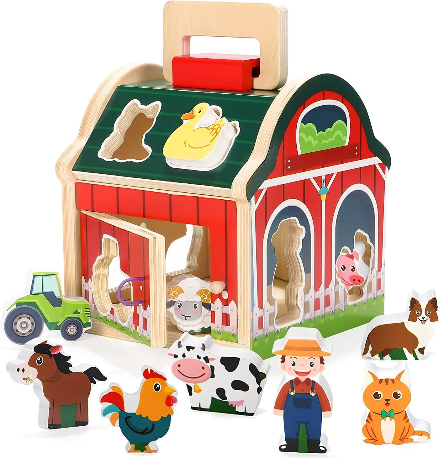 Fidtoy Wooden Farm Sorting Barn Toy for Toddlers Montessori Play