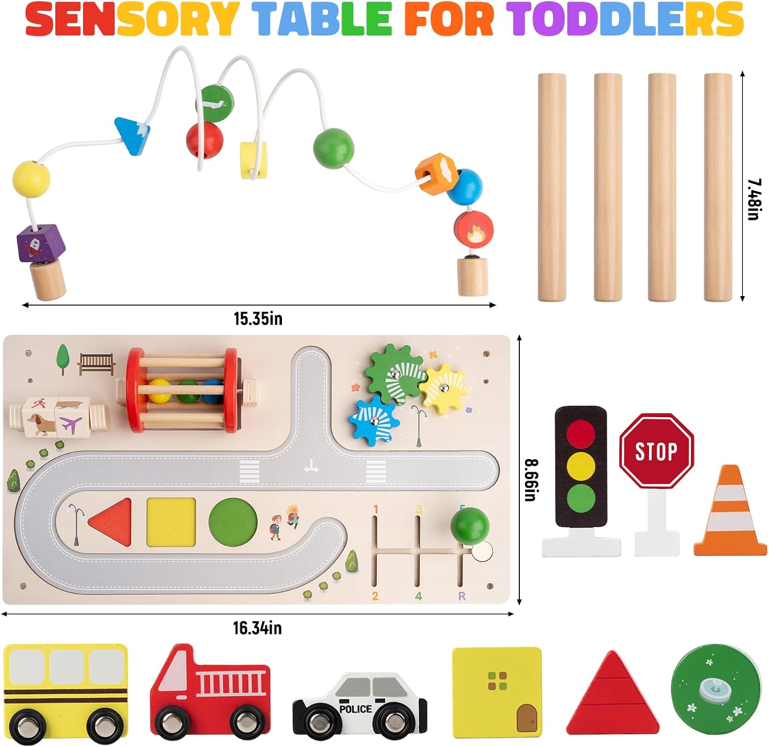 Activity Table for 1+ Year Old, Montessori Wooden Toys for Toddlers 1-3, 8 in 1 Baby Activity Table, Educational Sensory Bead Maze Toys for Babies, Learning Shape Sorter, Birthday Gifts Girls Boys
