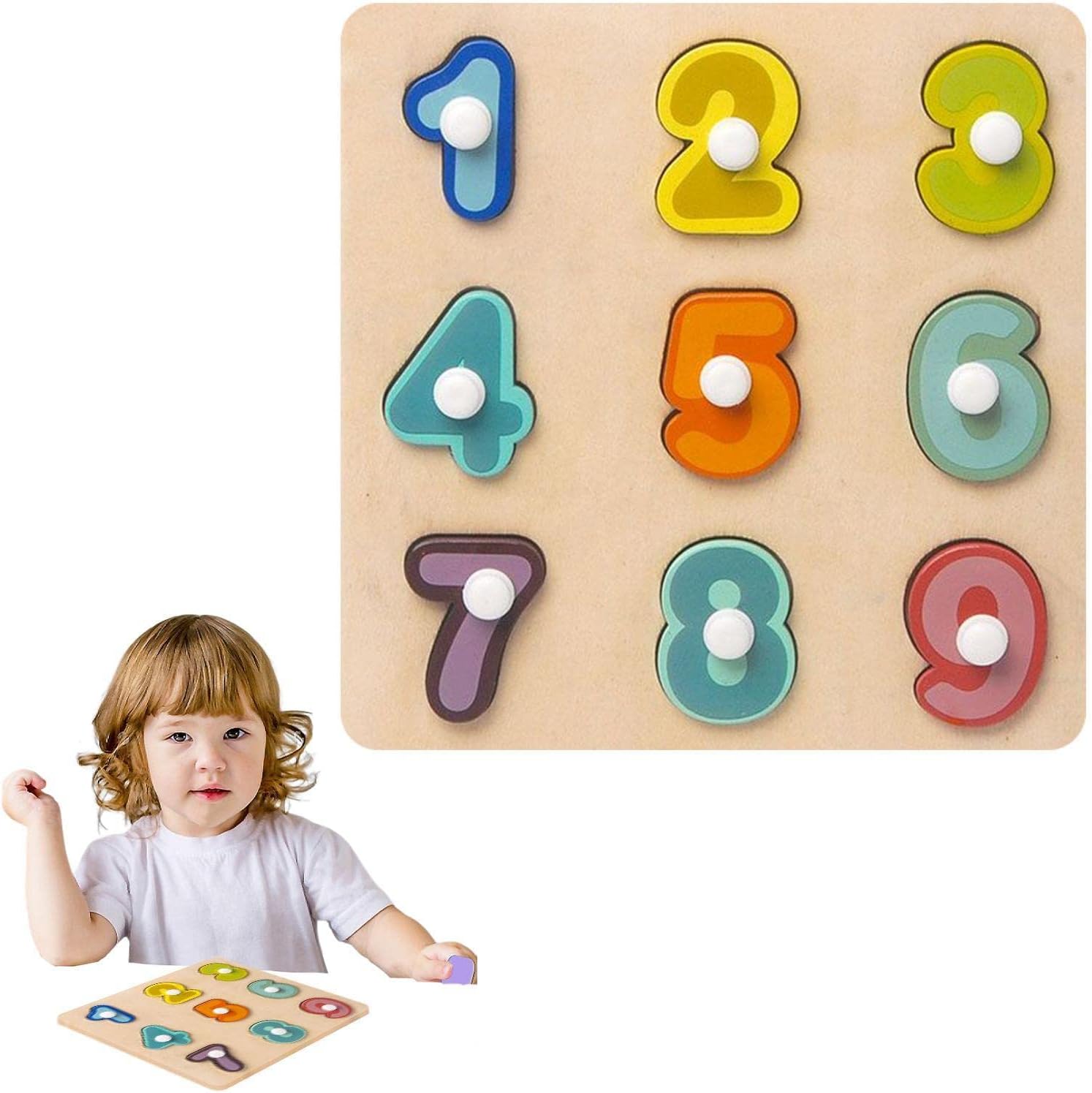Wooden Number Puzzles, Number/Shape Educational Puzzle Toy Board, Shape Sorting Toys, Preschool Learning Activities for Toddlers Kid Delr