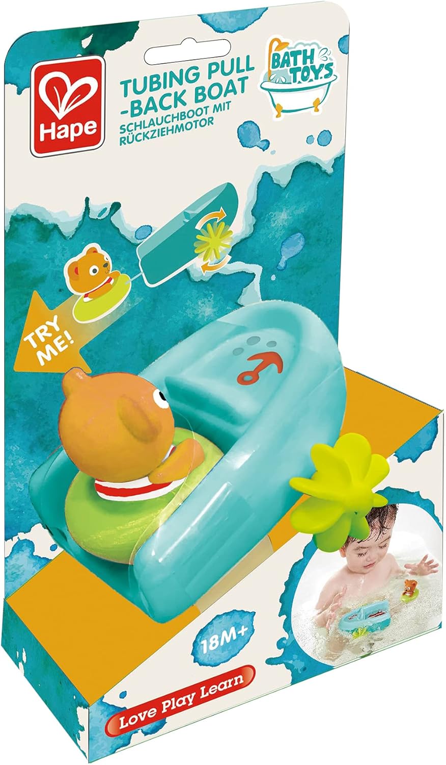 Fidtoy Teddy Bear Pull-Back Bath Boat Toy for Toddlers Water Play