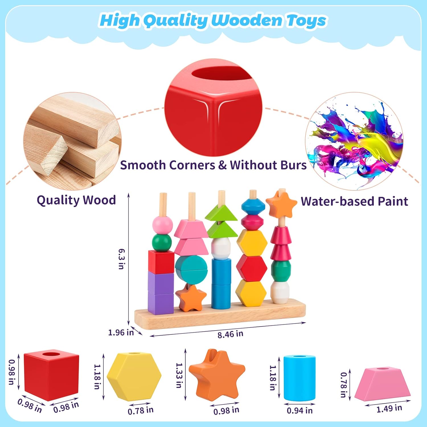 Fidtoy Wooden Blocks and Beads Learning Toy for Toddlers