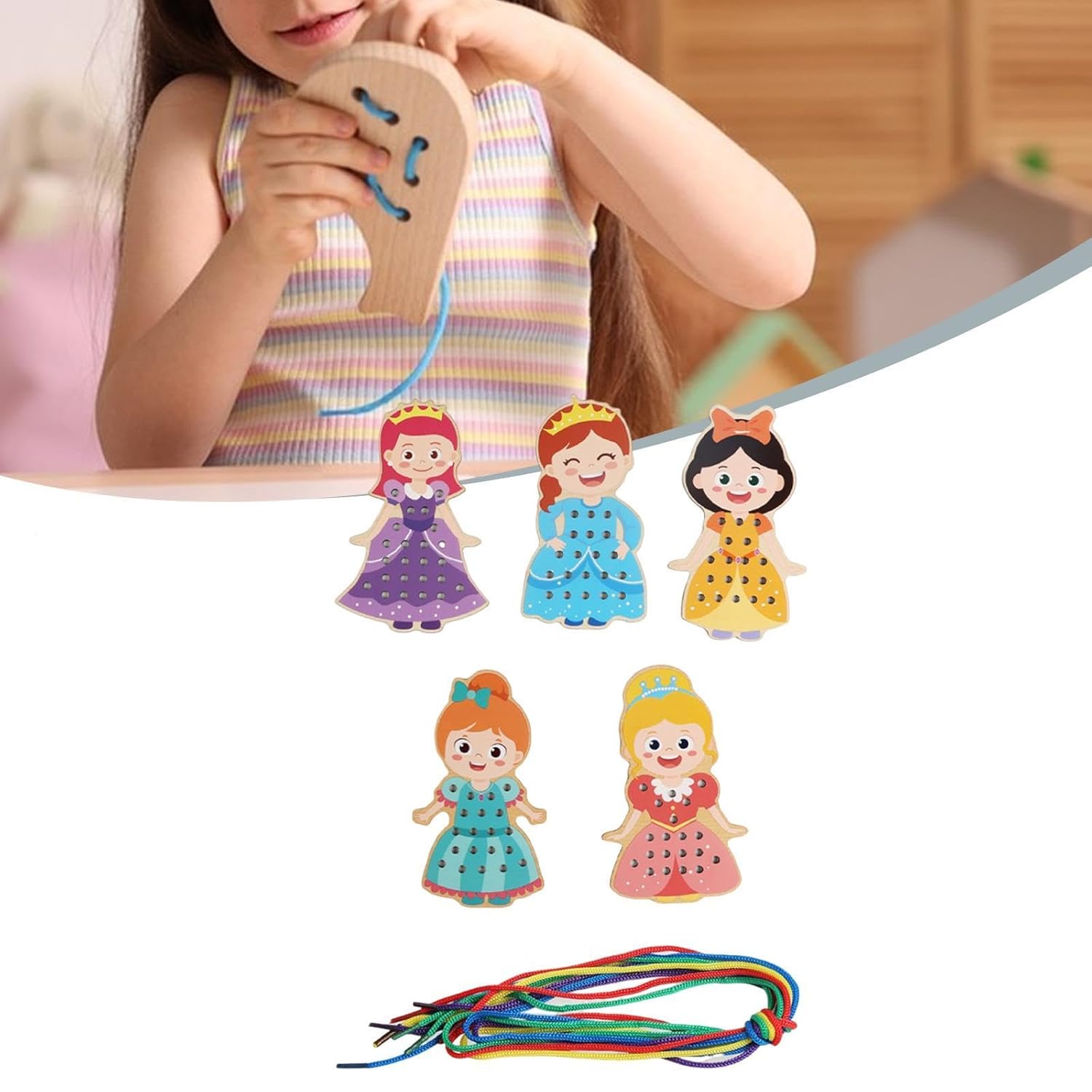 Lacing Cards for Preschoolers and Kids Motor Skills Toys Wooden Sewing Cards Style C|Other Educational Toys|Toys & Hobbies