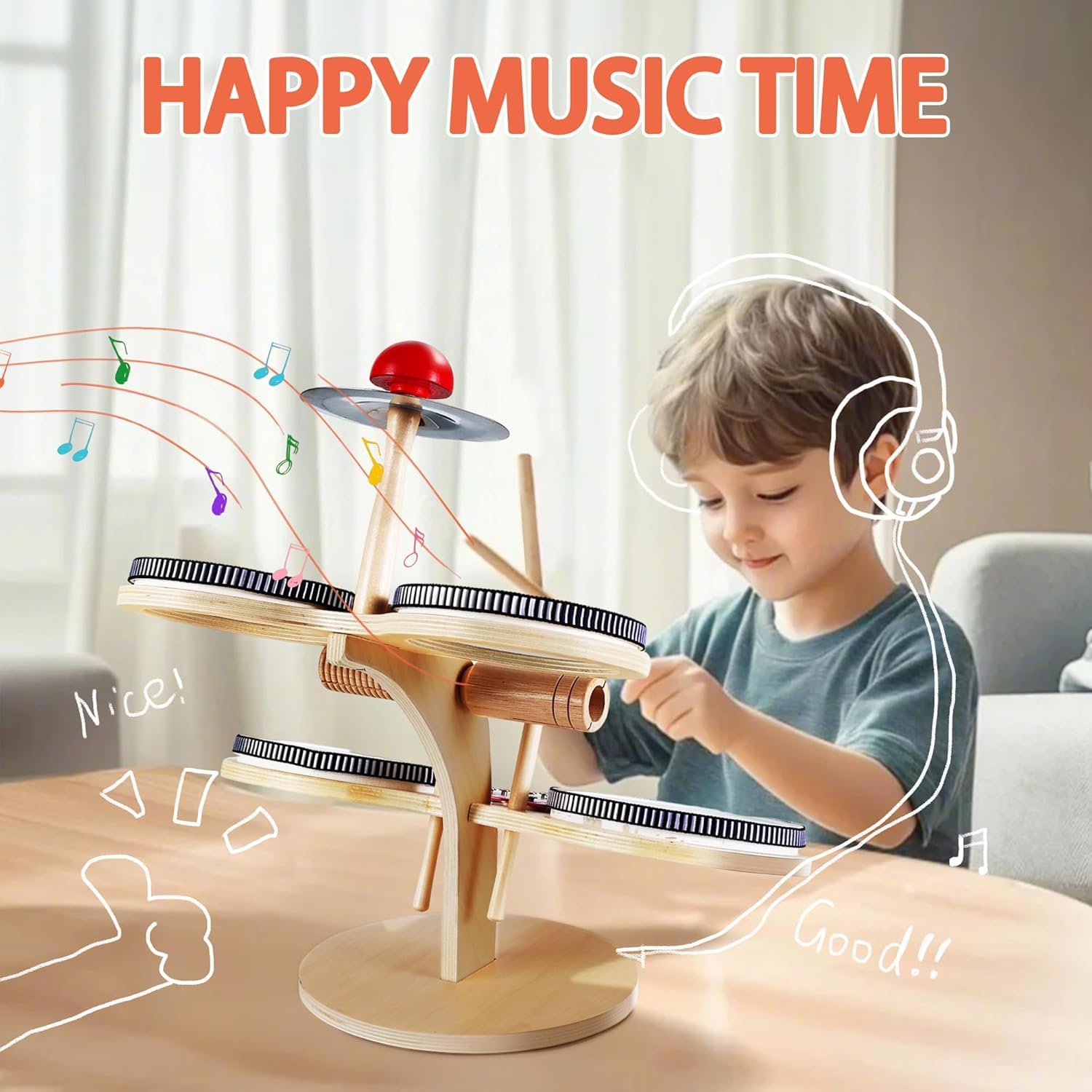 Fidtoy Ensemble d'instruments de percussion en bois pour enfants - Xylophone, Tambour, Cymbale