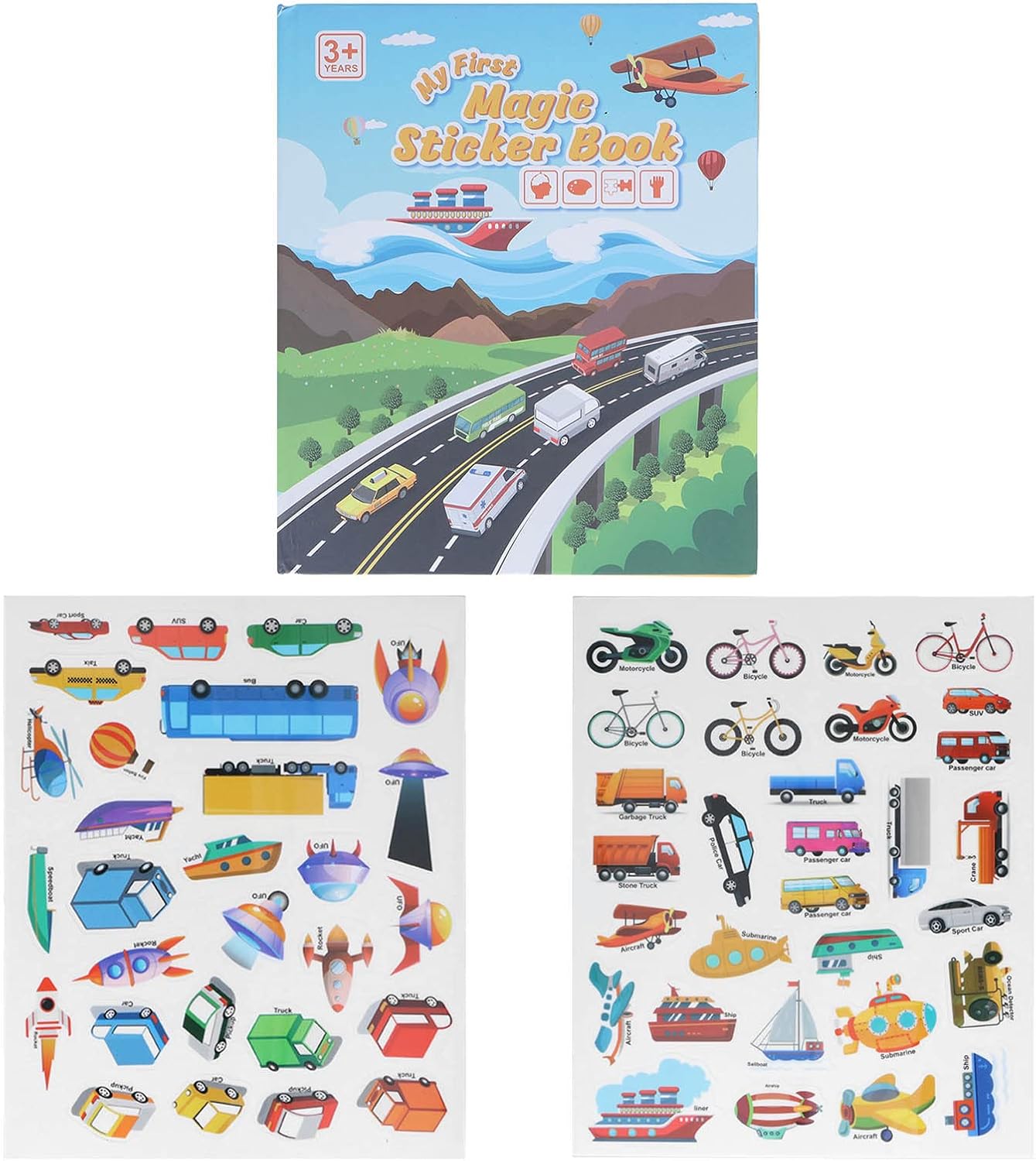 Reusable Sticker Book, Educational Learning Toy, Transport Game Stickers, Traffic Pad for Kids
