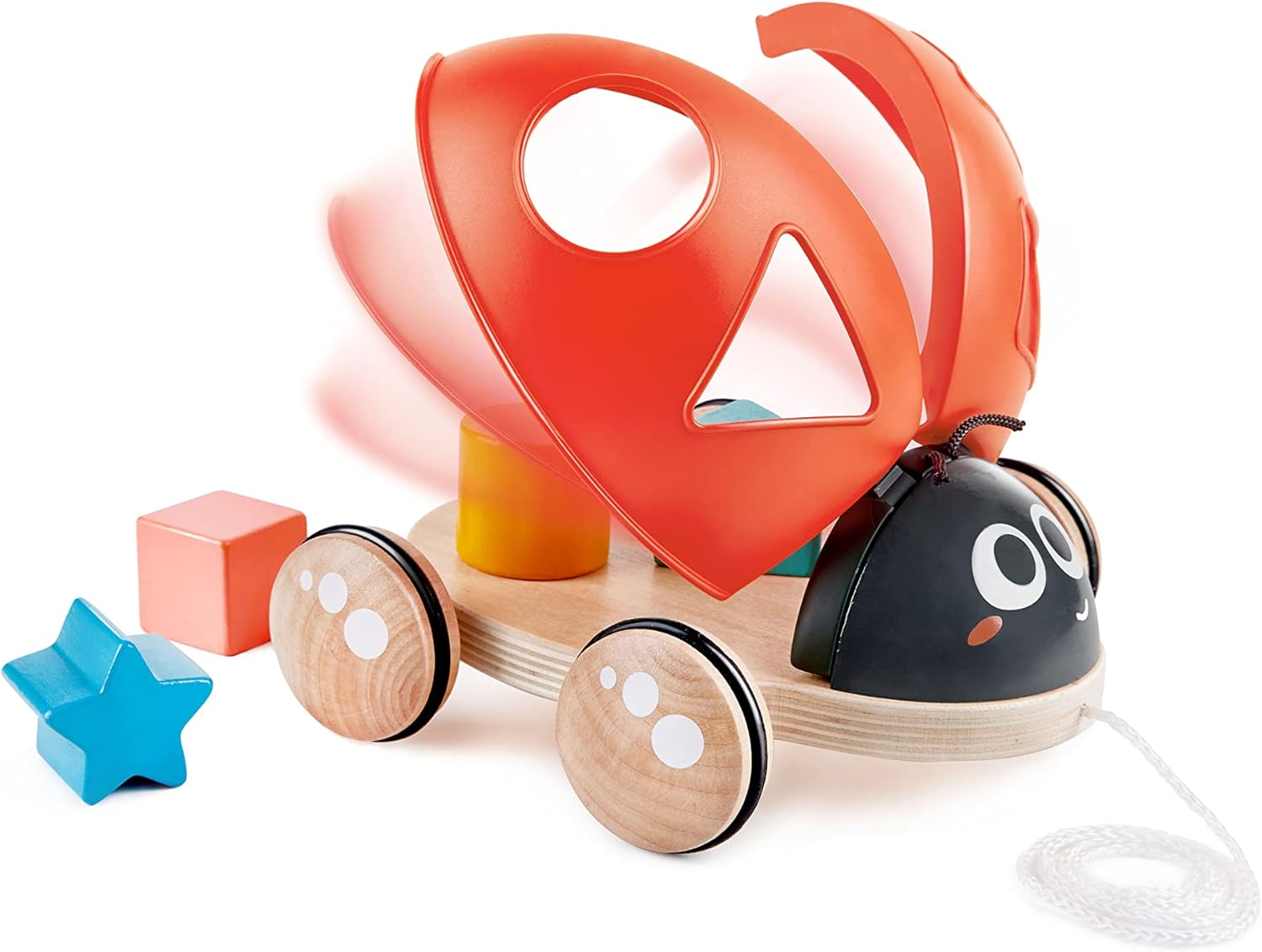 Fidtoy Wooden Ladybug Pull Along Shape Sorting Toy for Toddlers