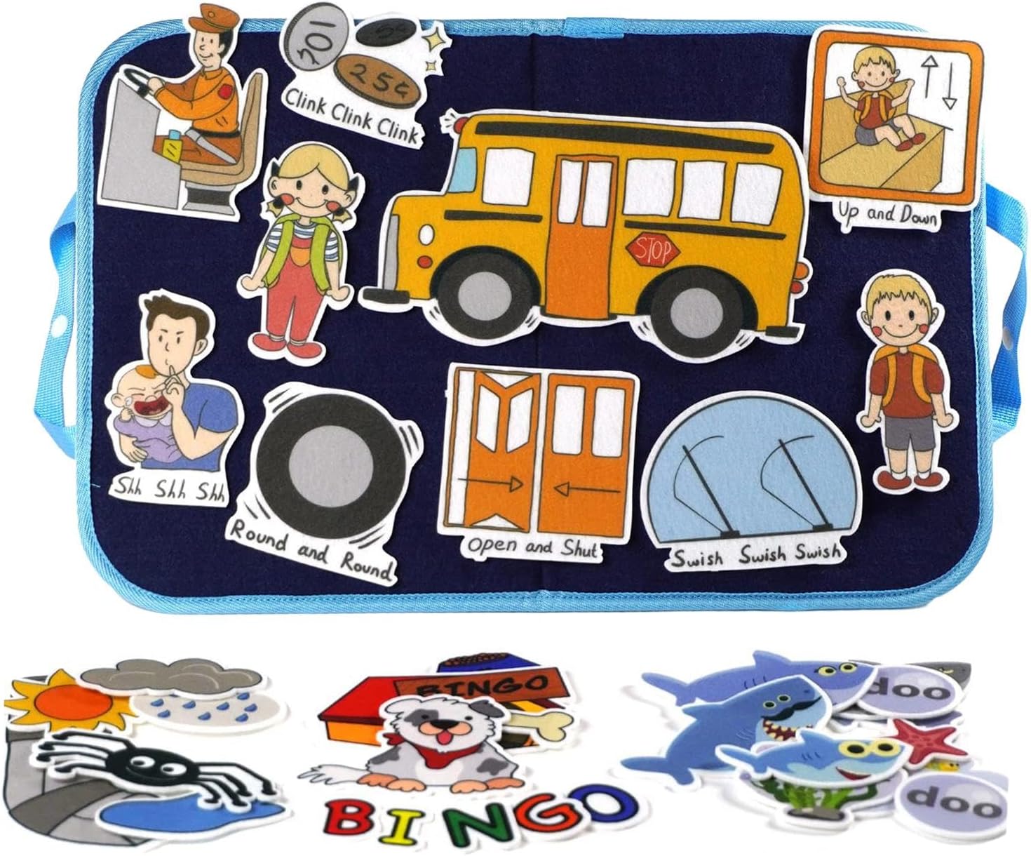 Tablero de historias de fieltro portátil Montessori sensorial habilidad fina actividad preescolar interactiva regalos del Día de San Valentín p, autobús