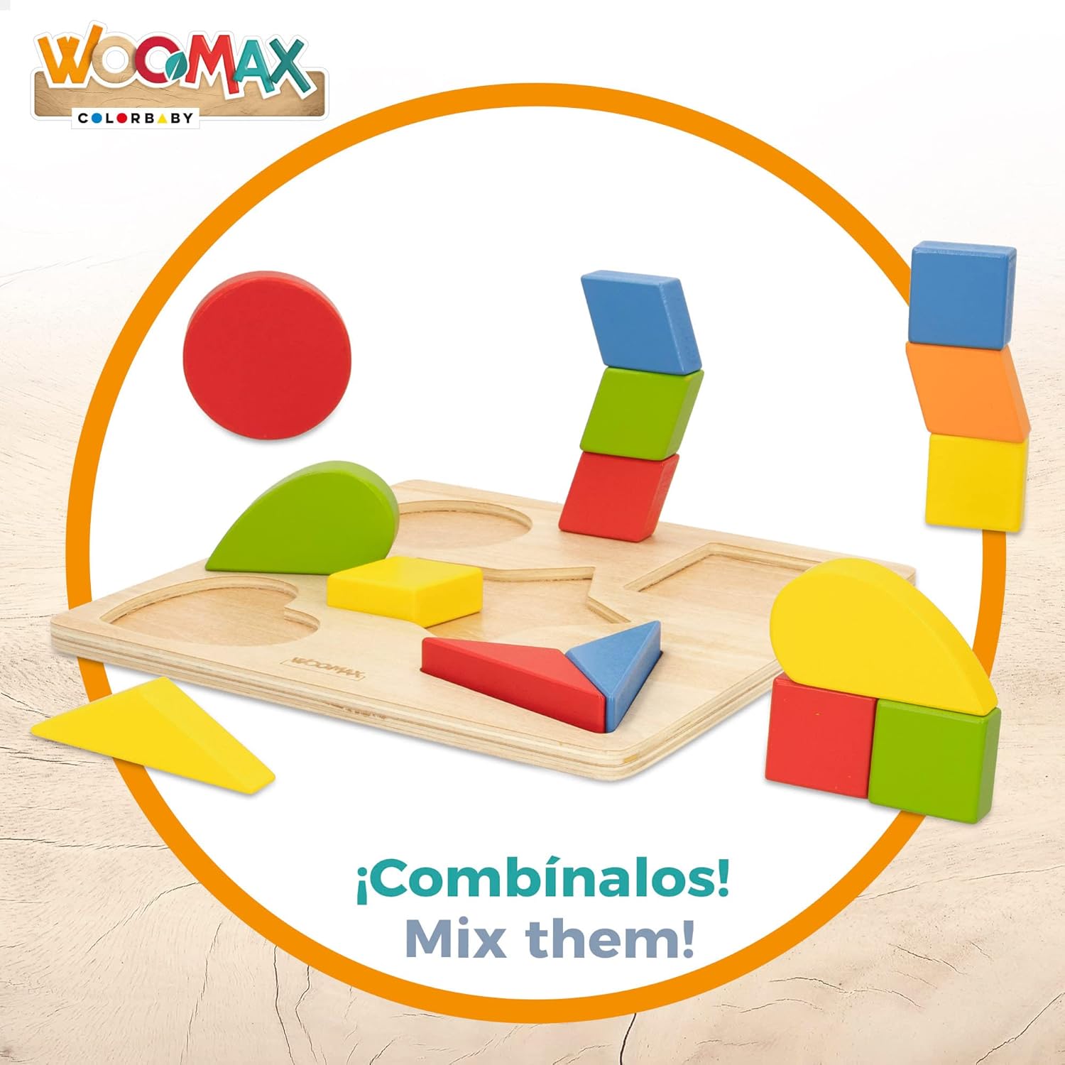 WOOMAX 49358 49358 Wooden Puzzle Geometric Shapes + 24 m Colourful Normal