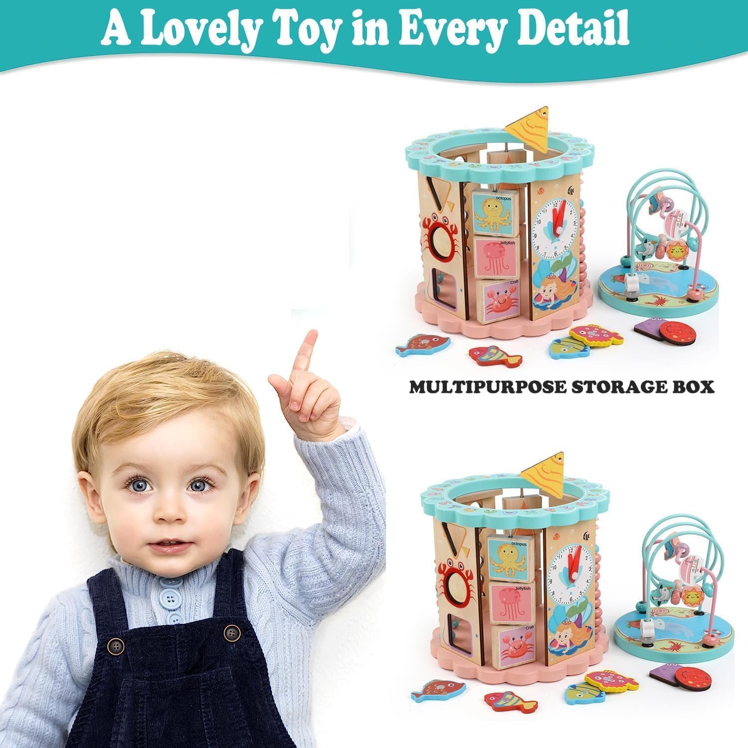 Fidtoy 8-in-1 Wooden Activity Cube – Montessori Multi-Activity Learning Toy for Toddlers