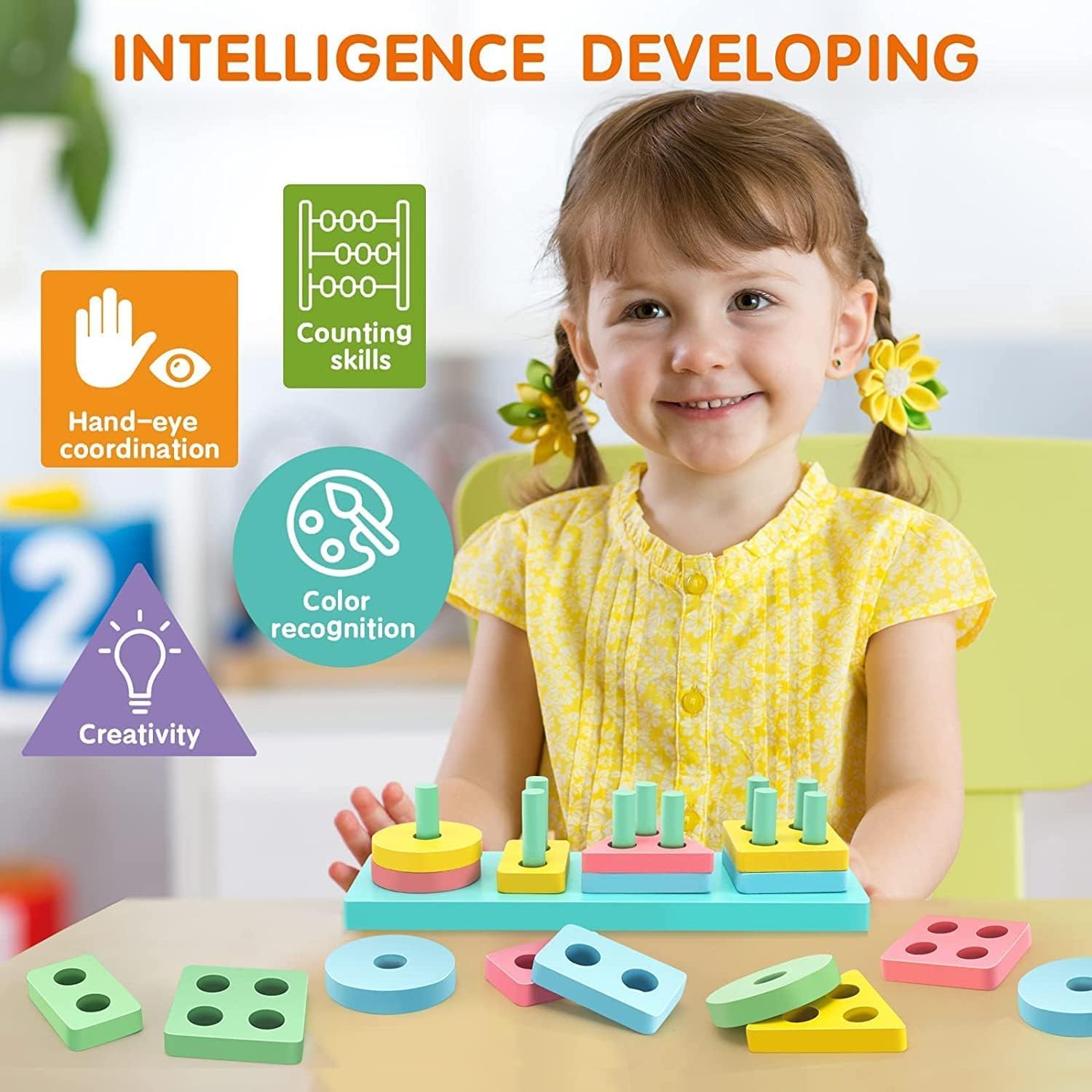 Fidtoy Geometric Stacking Shape Sorter Wooden Toy